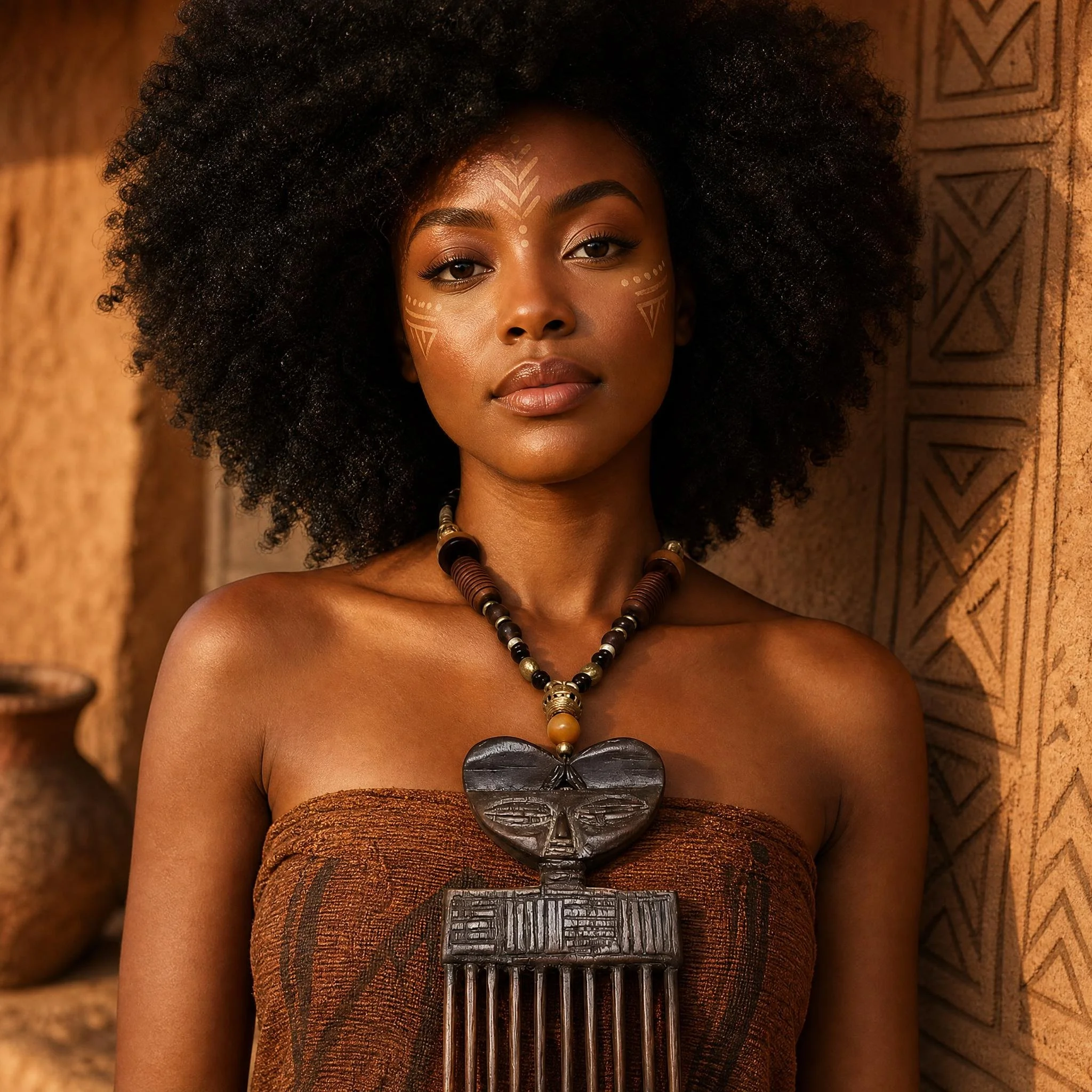 African Hair Pick and Bead Necklace