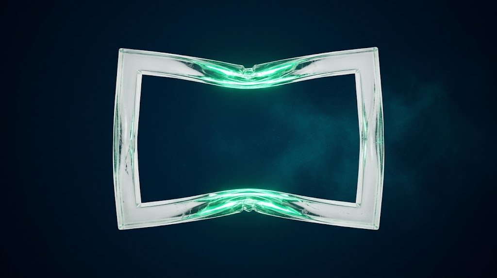 image of a glass frame representing a window being compressed in the middle