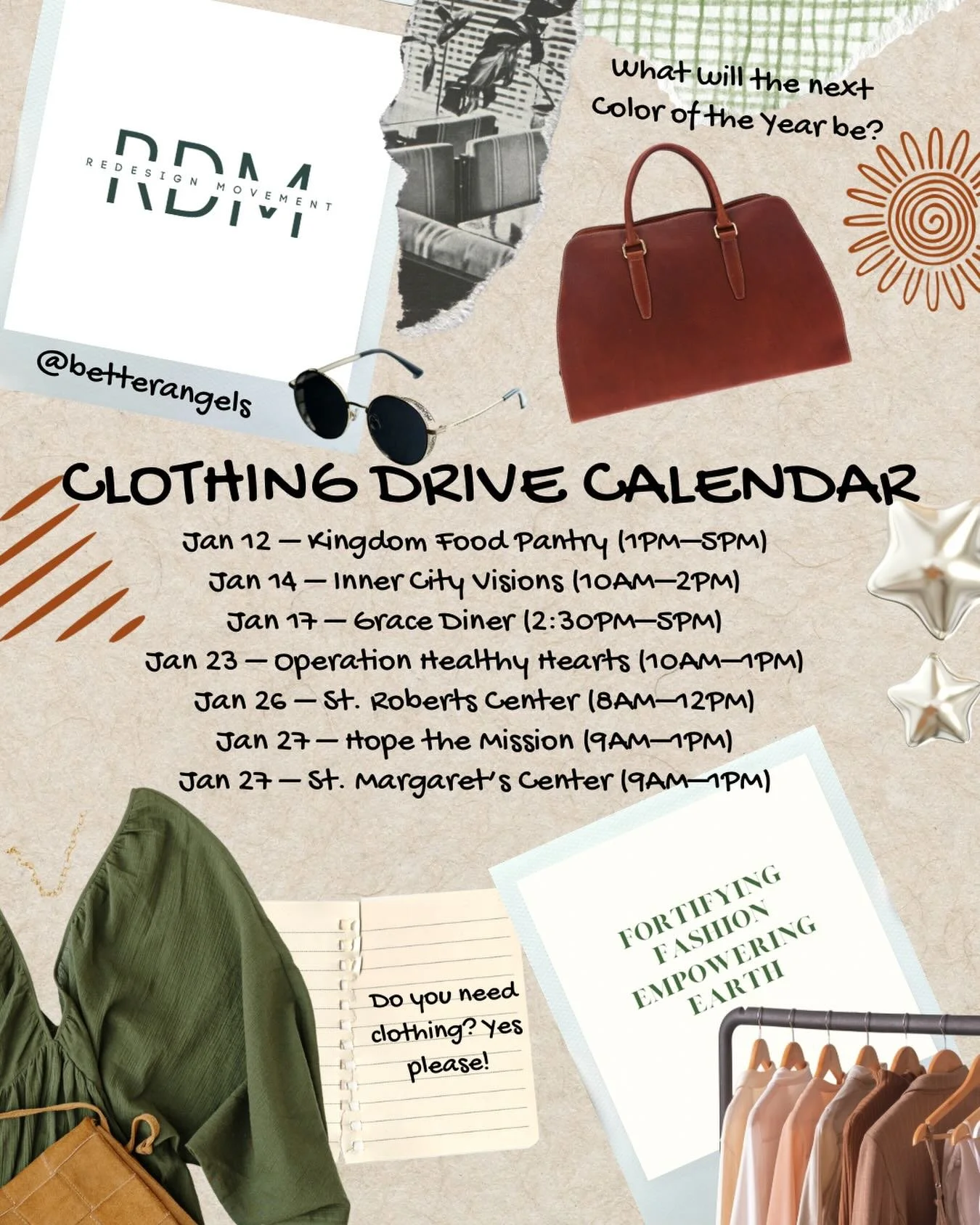 New Year, Same Movement 

Need clothes? Have clothes to share?
Our clothing drive is open to all&mdash;come donate or take what you need 🤍
See the calendar or DM us for details

#fashion #sustainable #givingback #losangeles #betterangels redesignmov