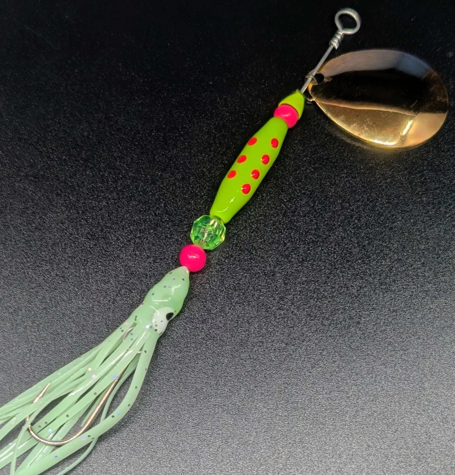 #5 Pink Eye Chartreuse GlowBug Spinner
