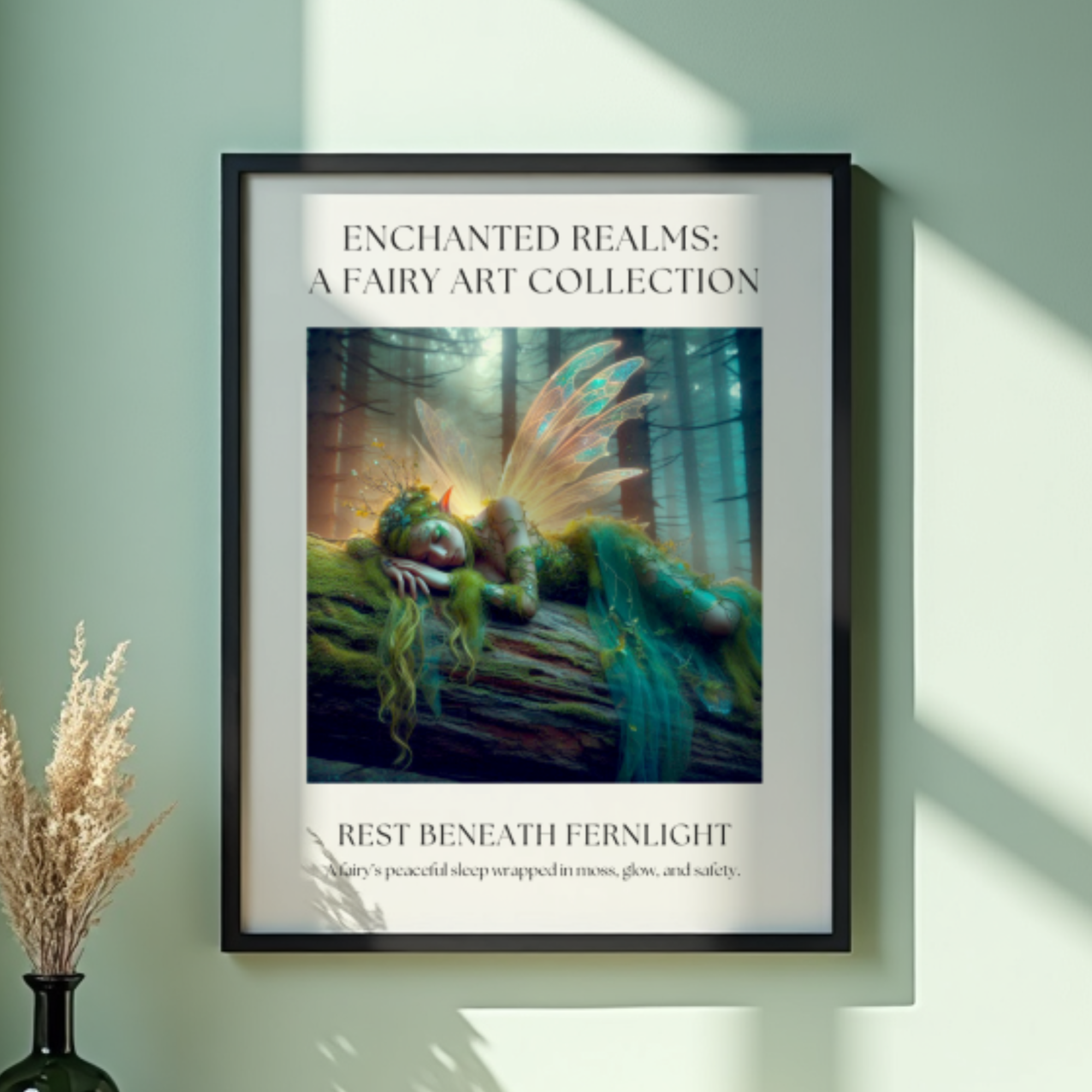 Fantasy Fairy Art Print Wall Decor – “Rest Beneath the Fernlight” Enchanted Woodland Illustration