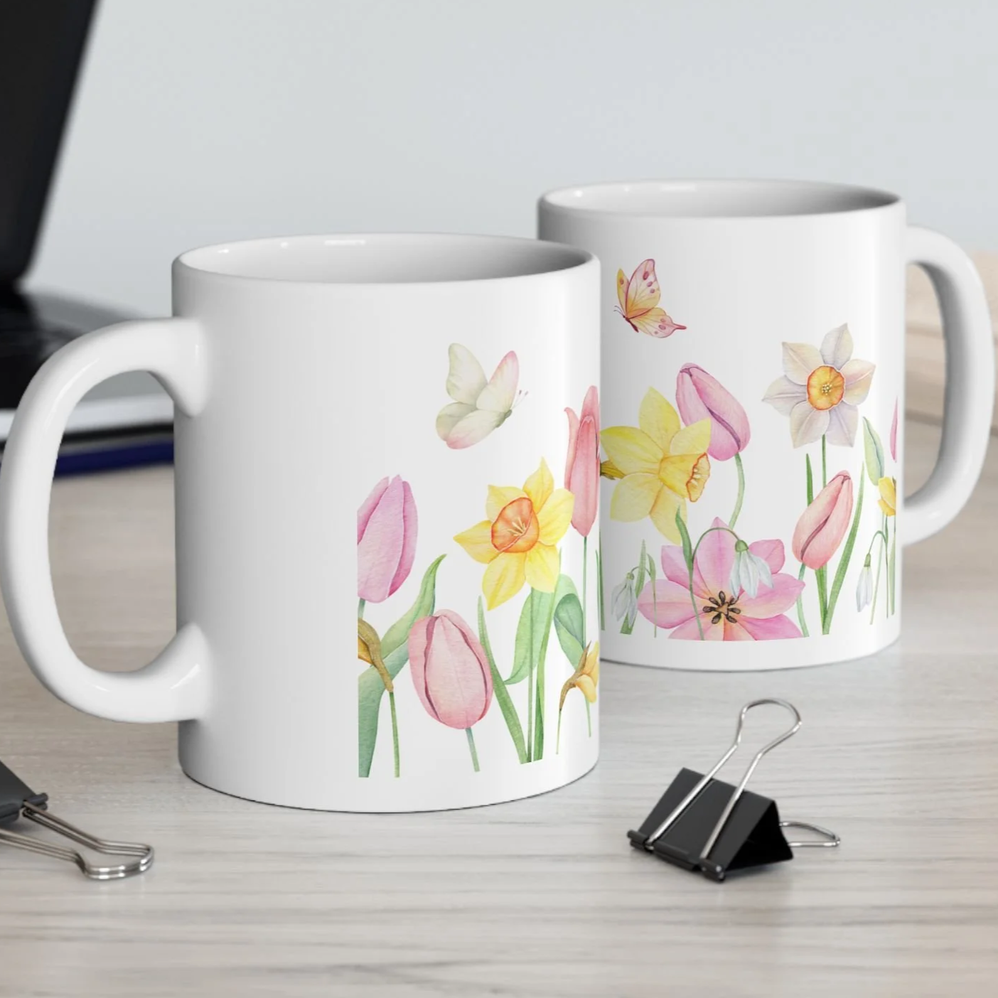 Spring Tulip & Daffodil Mug | Floral Ceramic Coffee Cup (11oz, 15oz)