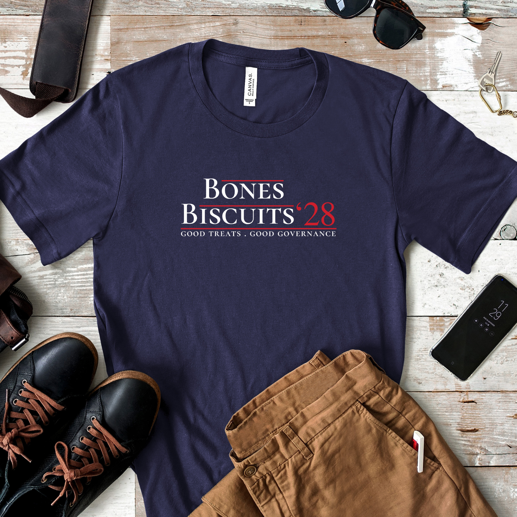 Bones & Biscuits ’28 Parody Campaign Shirt – Dog Lover Humor Tee