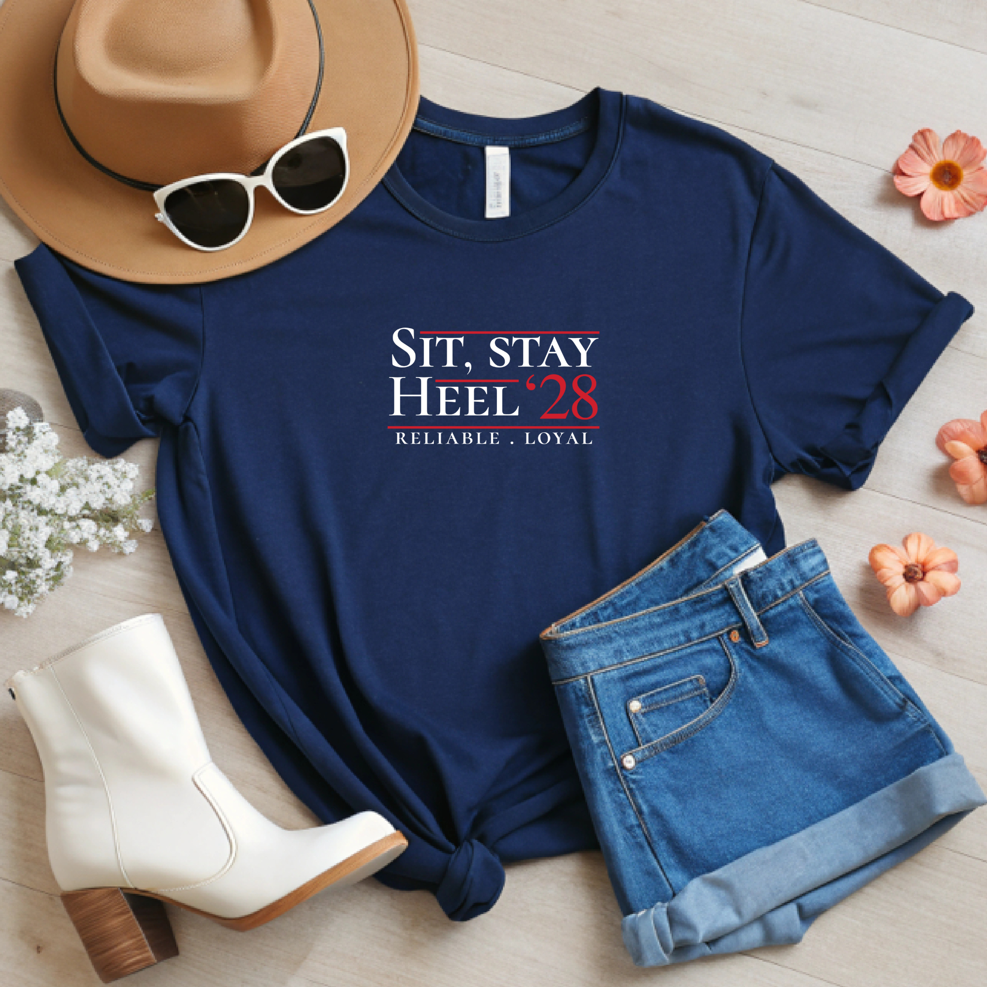 Sit, Stay, Heel ’28 Parody Campaign Shirt – Dog Command Humor Tee
