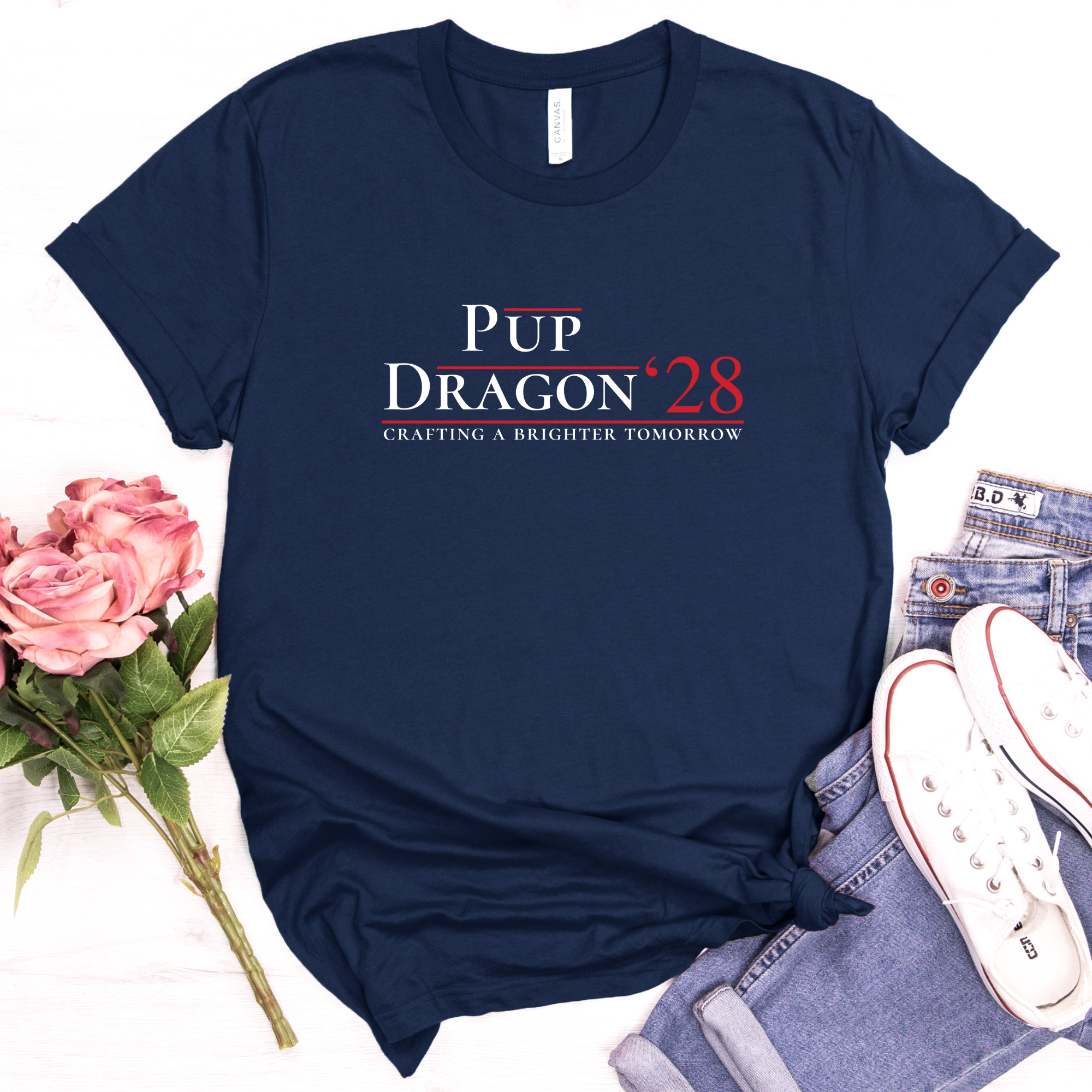 Pup & Dragon ’28 Parody Campaign Shirt – Fantasy Pet Lover Humor Tee