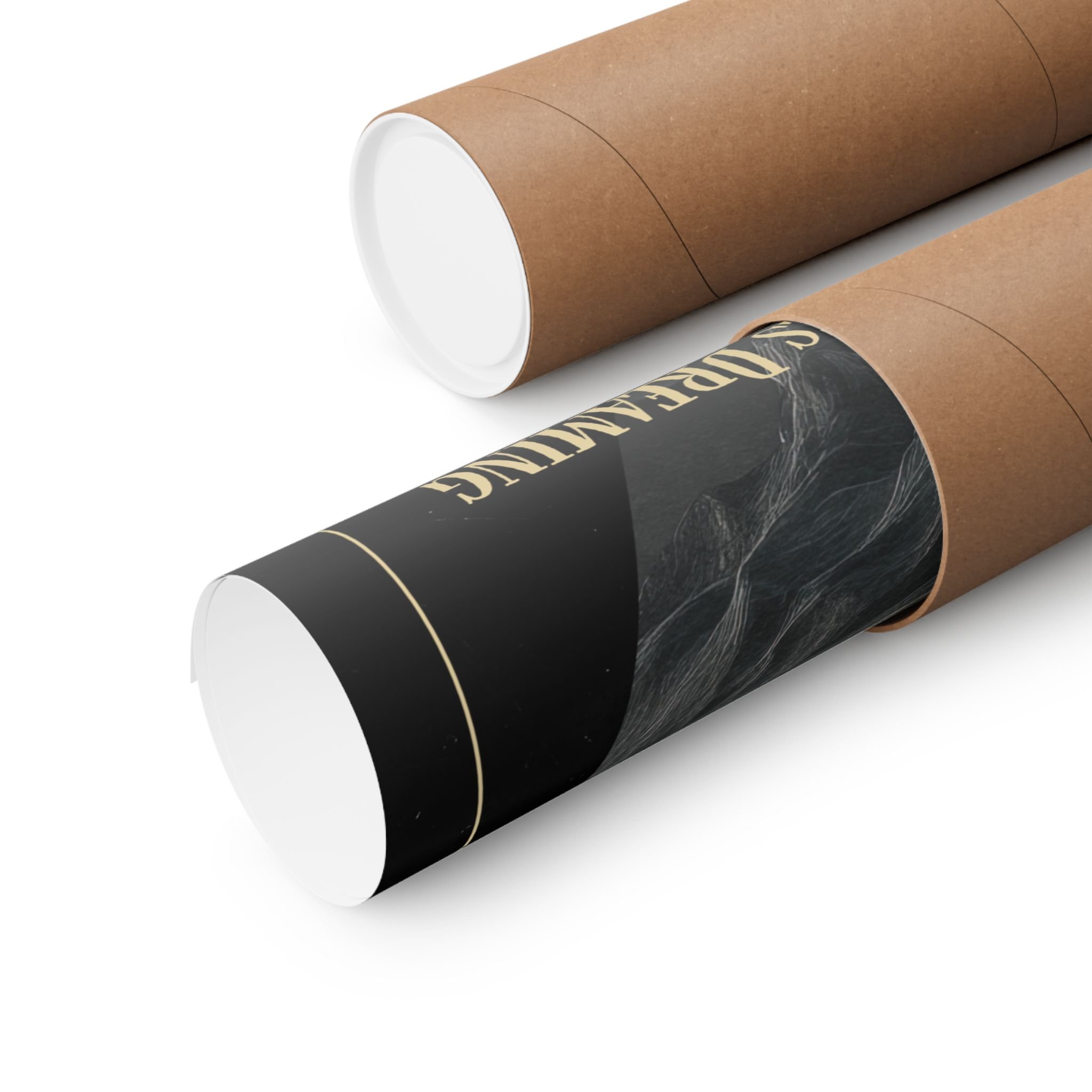 Rolled fantasy art print packaged in a kraft paper tube, designed to protect artwork during shipping