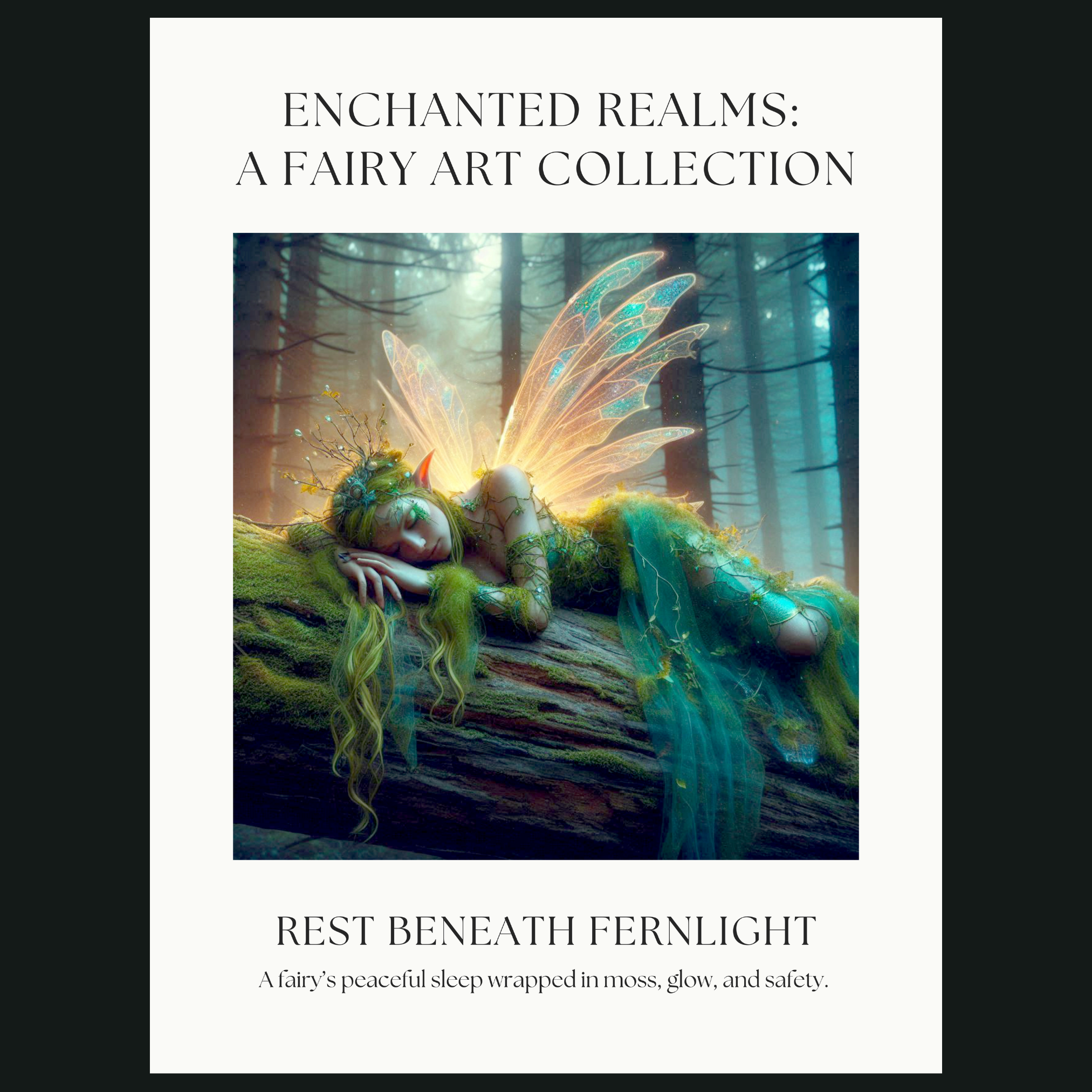 Close-up of enchanted fairy illustration showing glowing fern light, mossy textures, and peaceful woodland atmosphere