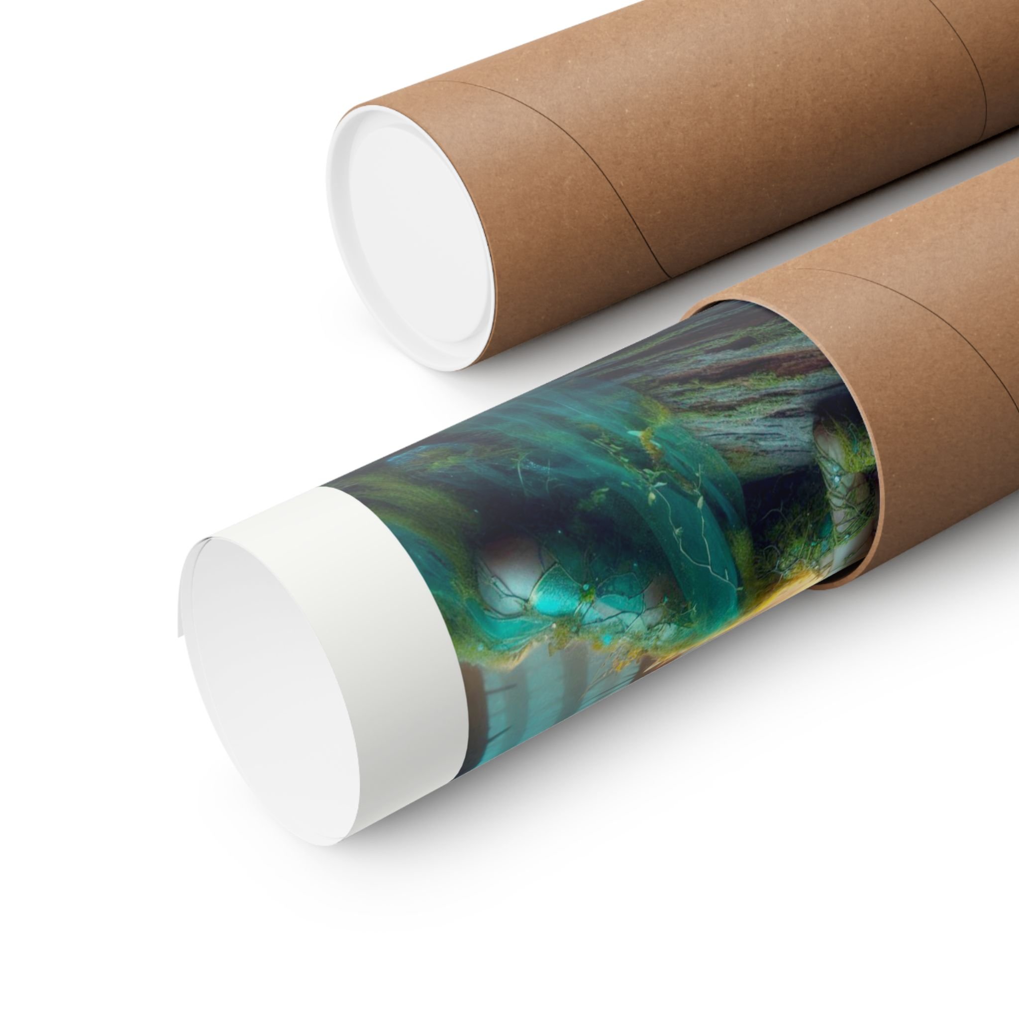 Rolled fantasy art print packaged in a protective kraft paper tube, designed to keep artwork safe during shipping