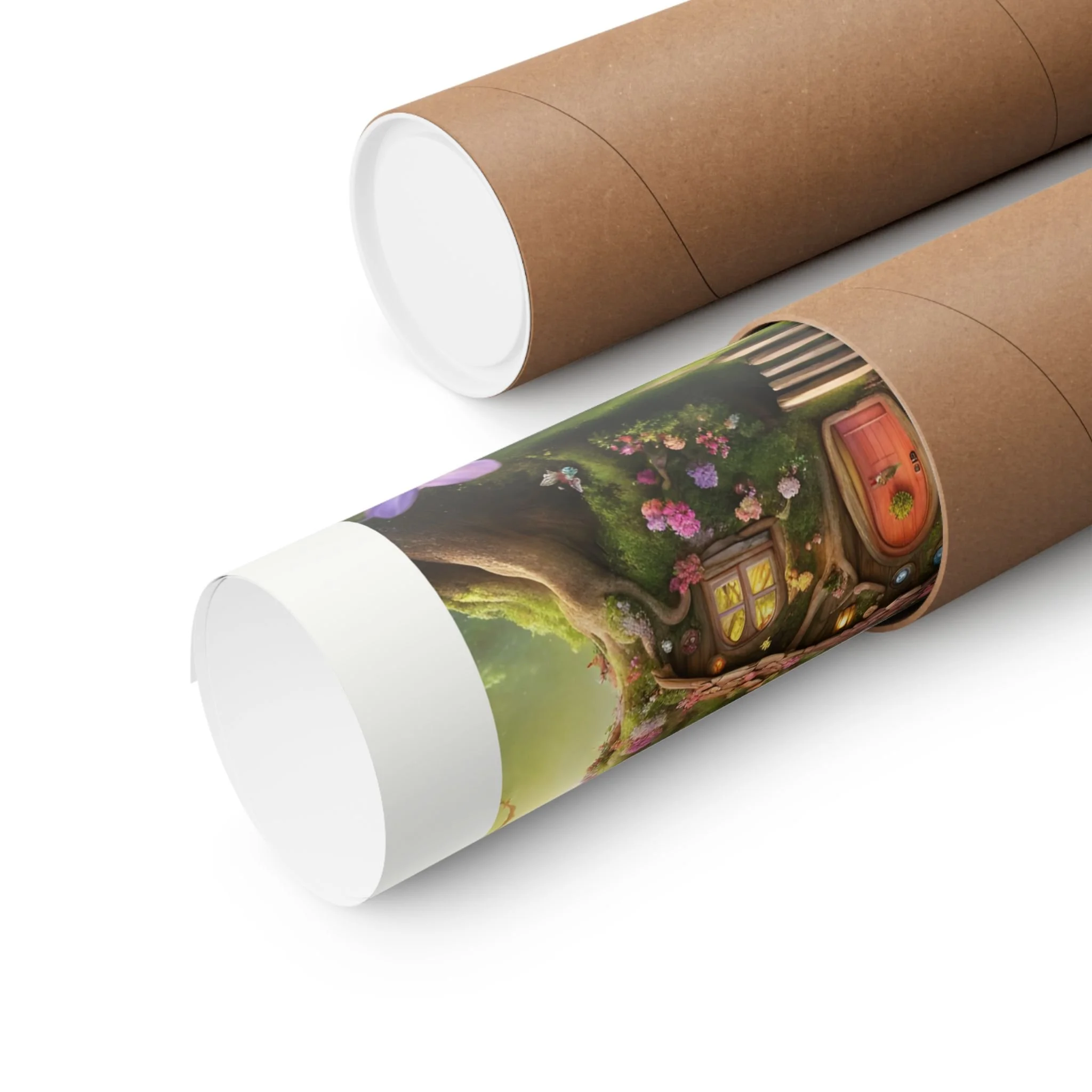 Rolled fantasy art print packaged in a protective kraft paper tube, designed to keep artwork safe during shipping