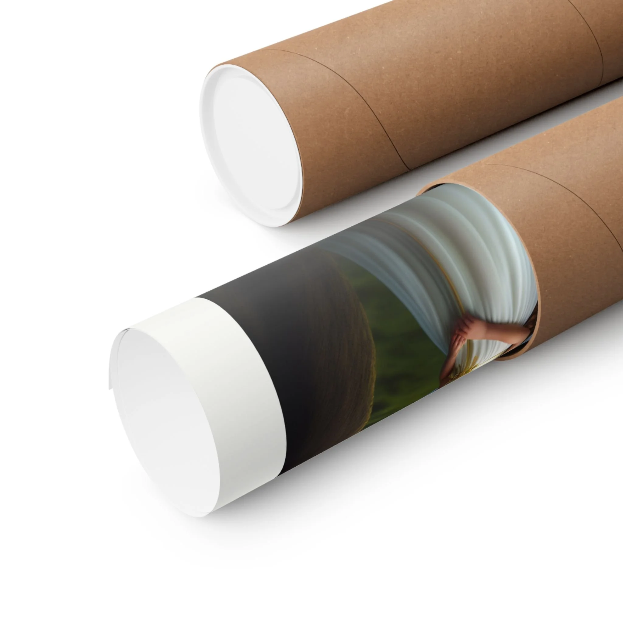 Rolled fantasy art print packaged in a protective kraft paper tube, designed to keep artwork safe during shipping
