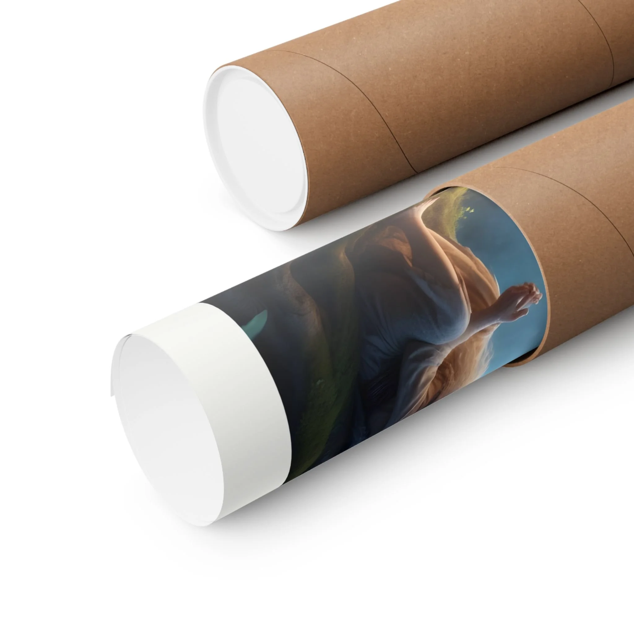 Rolled fantasy art print packaged in a protective kraft paper tube, designed to keep artwork safe during shipping