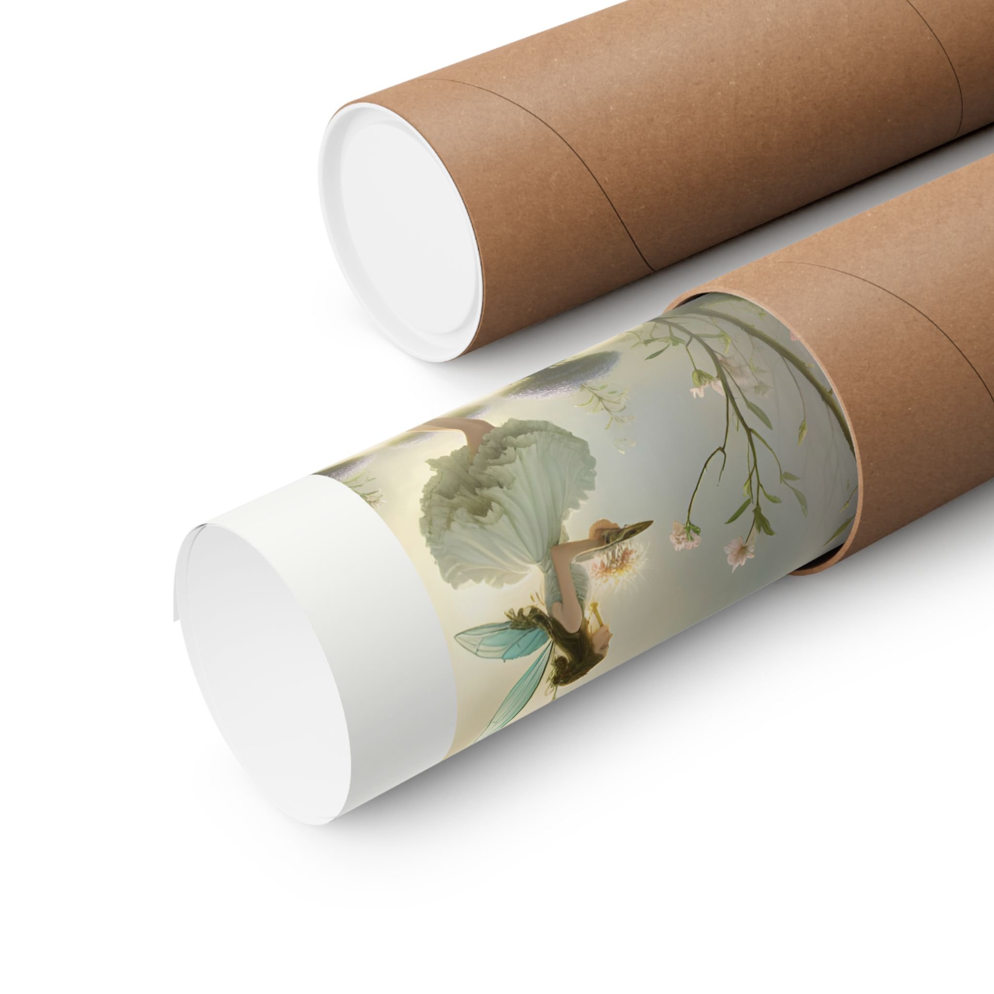 Rolled fantasy art print packaged in a protective kraft paper tube, designed to keep artwork safe during shipping