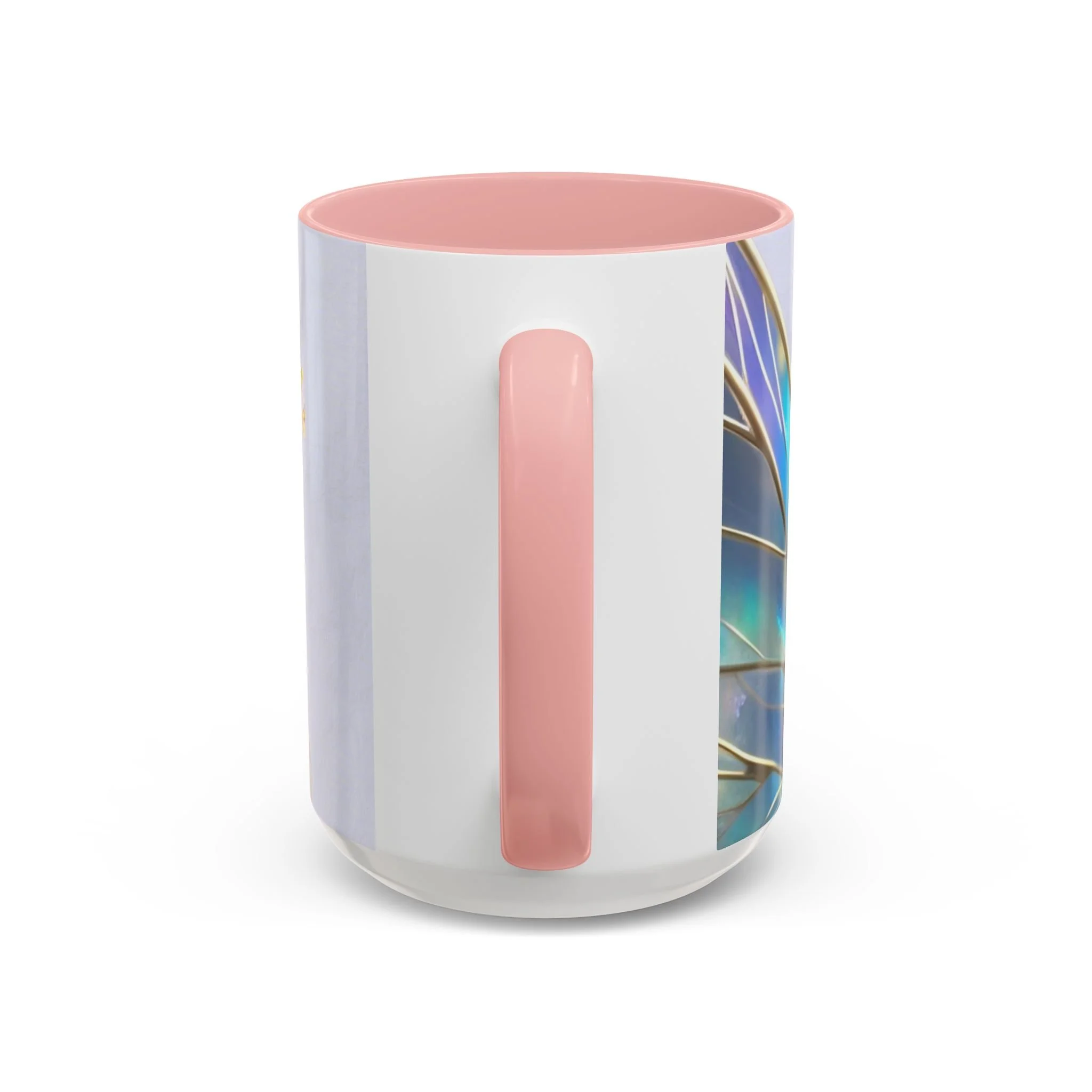 Back view of lavender fairy mug with soft pink handle and interior showing clean wraparound artwork placement