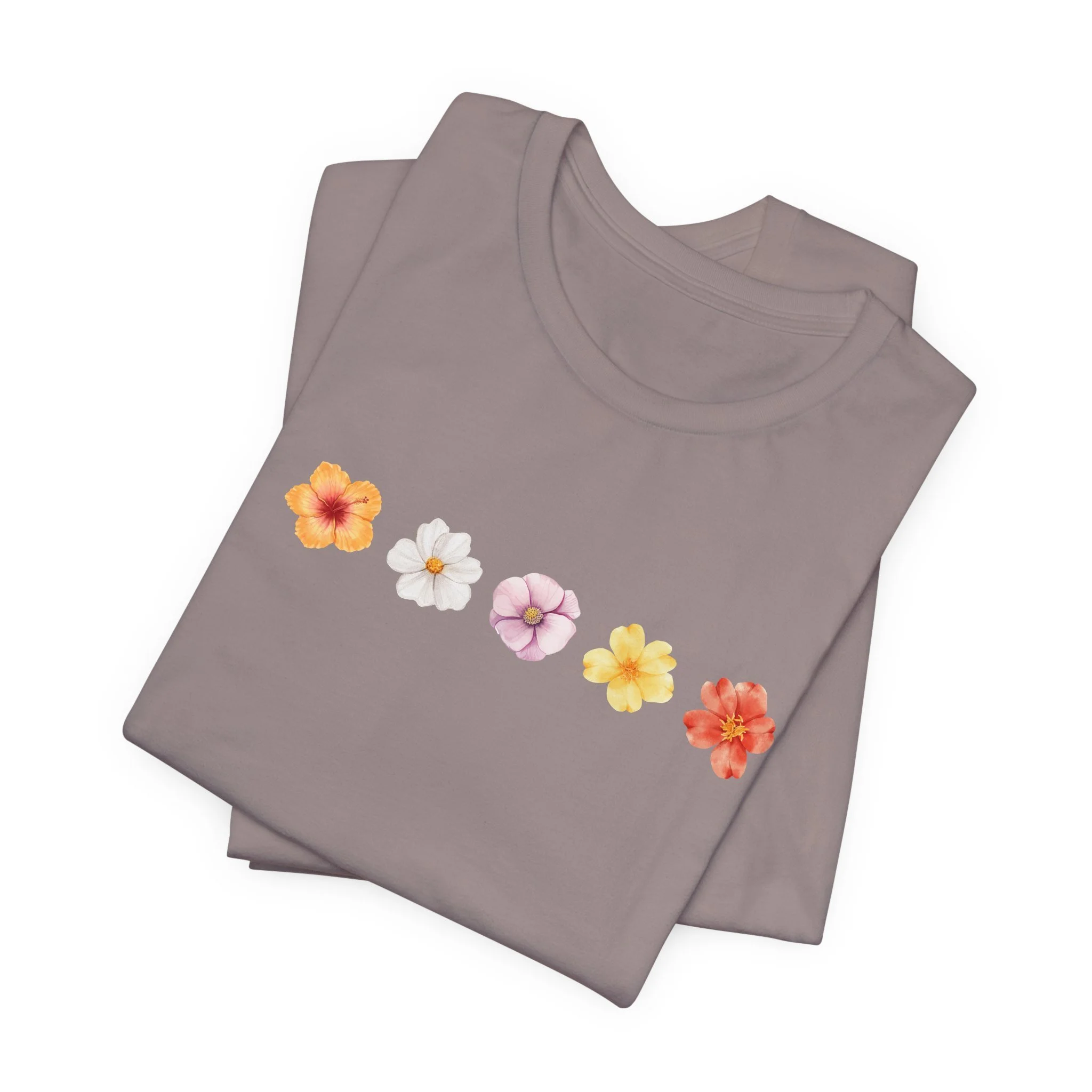 Folded pebble brown t-shirt featuring Floral Wildflower graphic