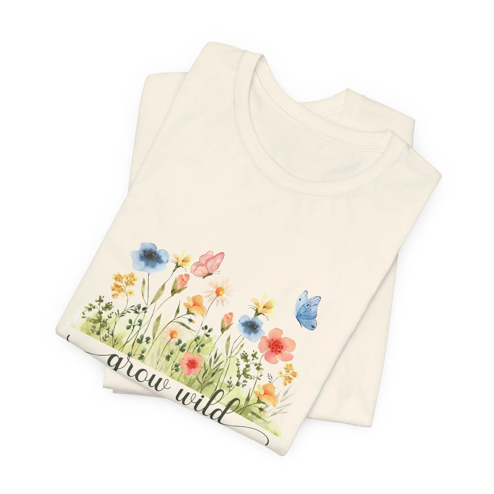 Folded natural cream t-shirt featuring Grow Wild graphic