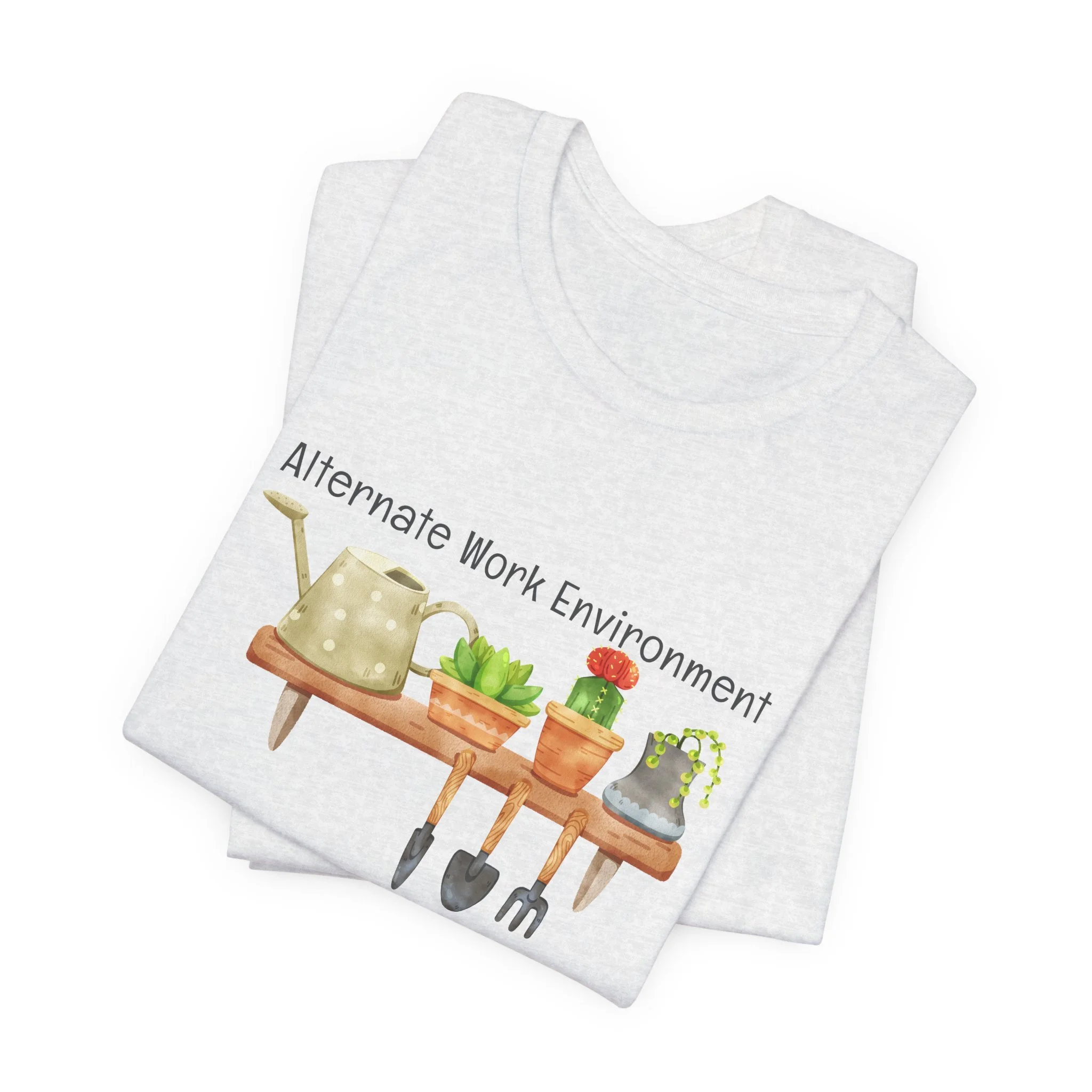 Folded ash gray t-shirt featuring Alternate Work Environment graphic