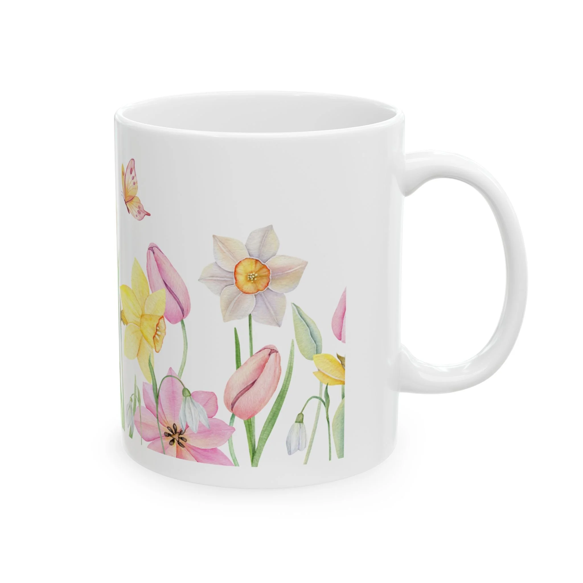 Back angle view highlighting floral wrap with butterflies