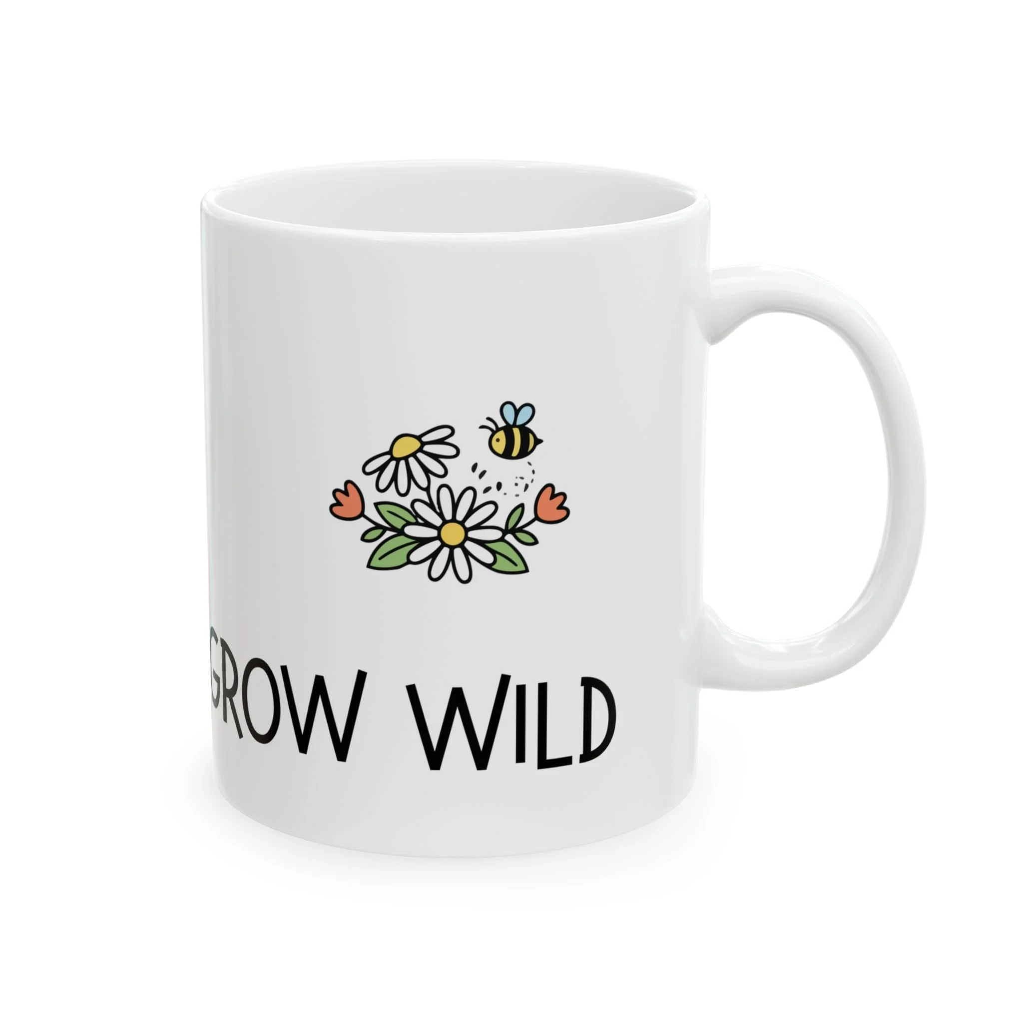 Back angle view highlighting continuation of floral and bee artwork