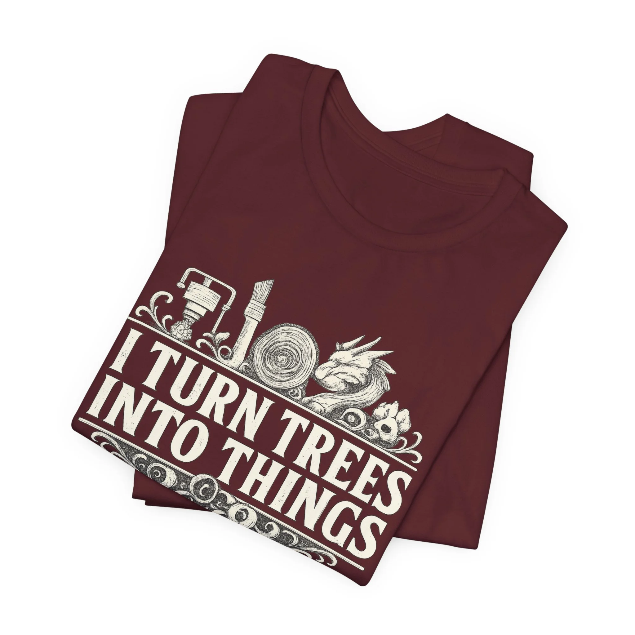 Maroon Bella Canvas maker shirt for laser engraving and woodcraft hobbyists