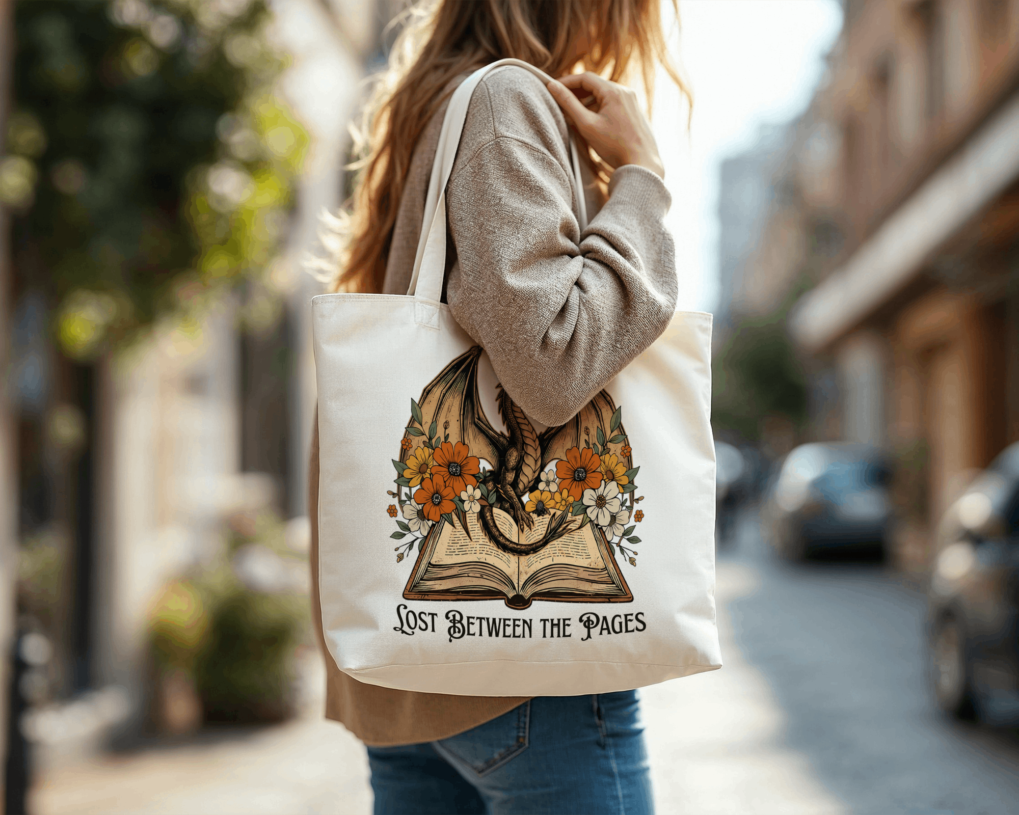 Lost Between the Pages Canvas Tote Bag — Fantasy Book Lover Tote