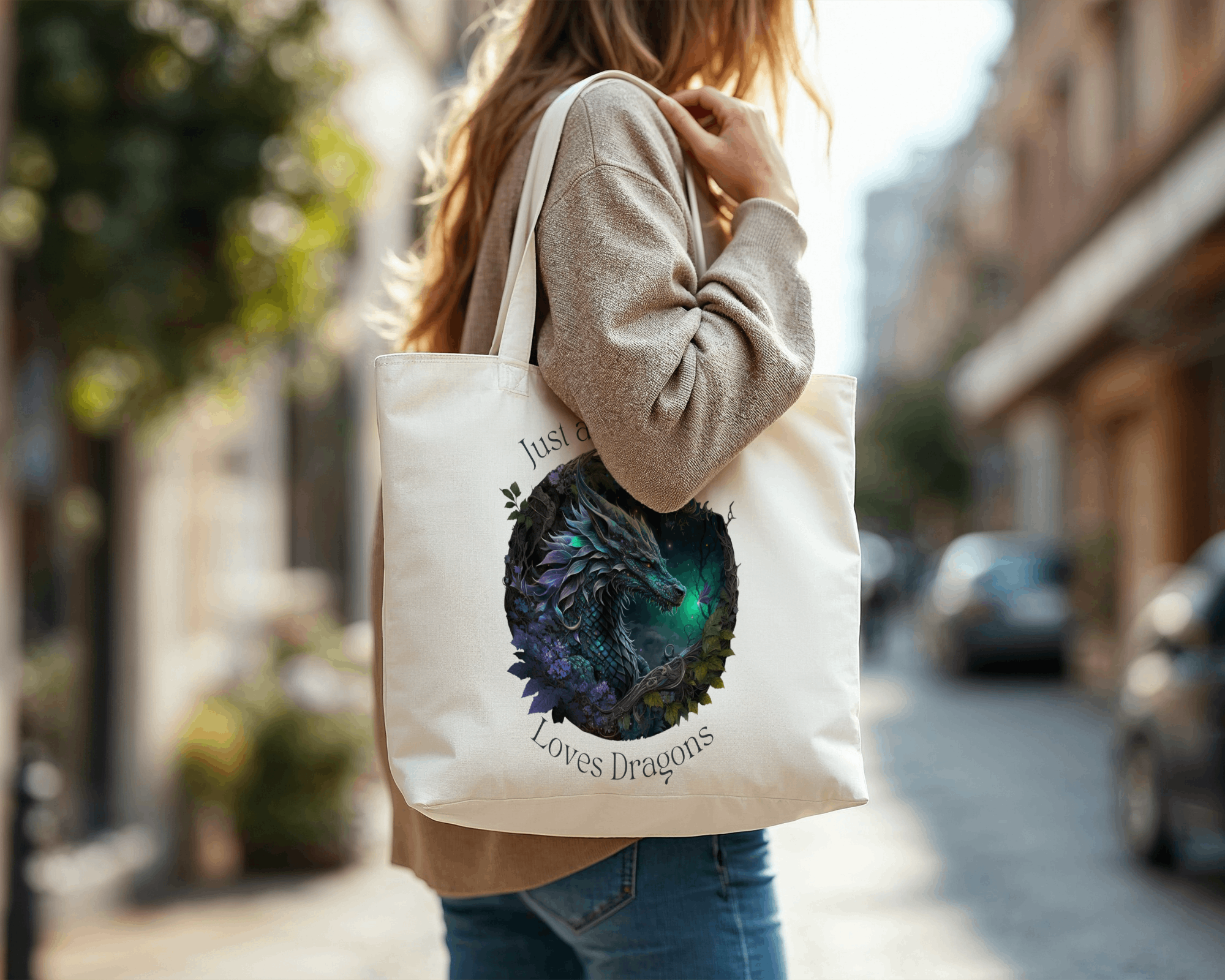 Just a Girl Who Loves Dragons Canvas Tote Bag — Fantasy Dragon Lover Tote