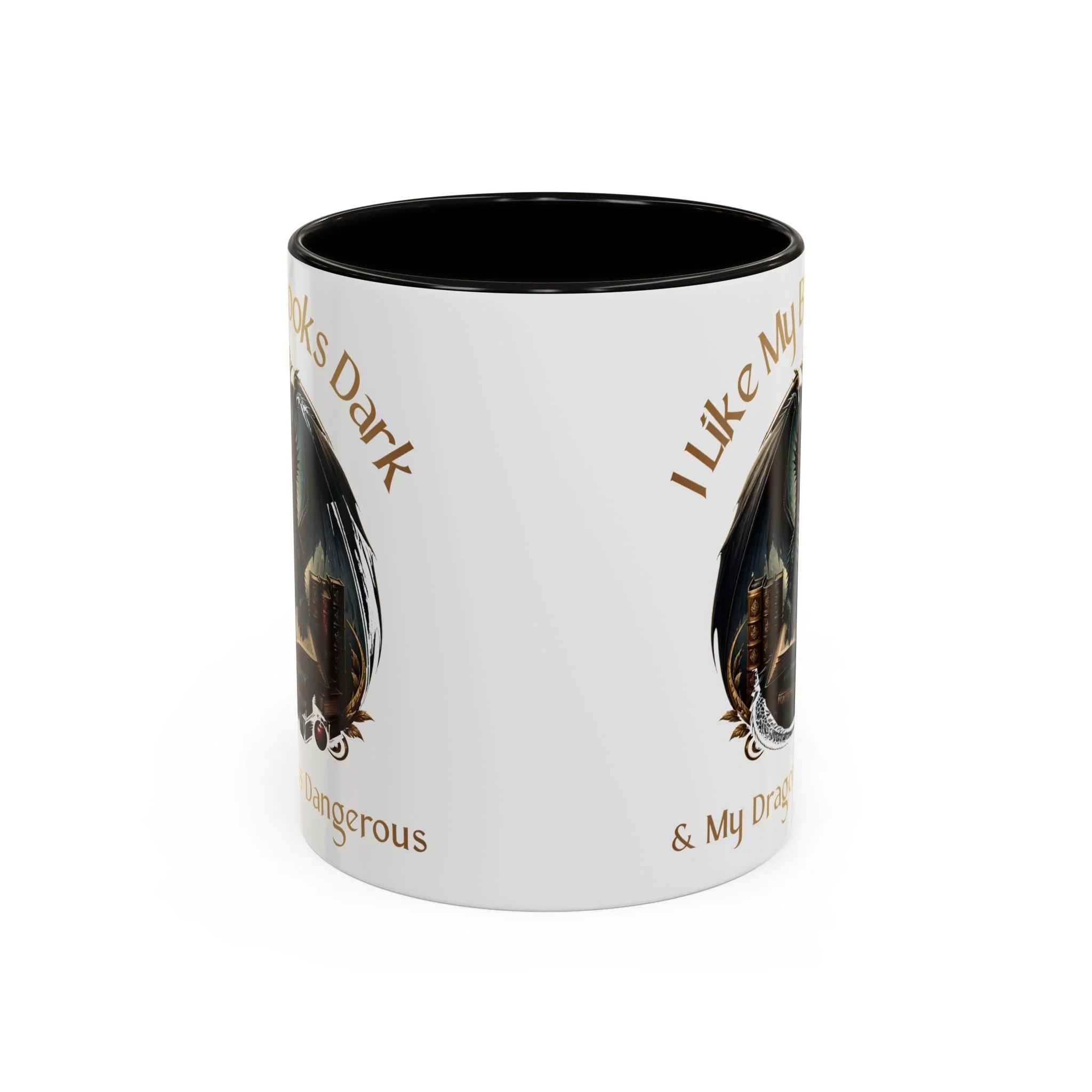 Opposite side view of glossy ceramic mug with black C-shaped handle.