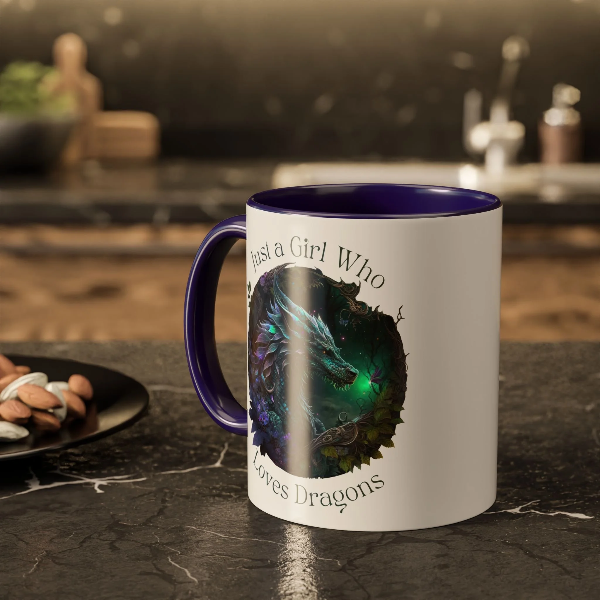 Just a Girl Who Loves Dragons Ceramic Mug — Fantasy Dragon Lover Coffee Mug