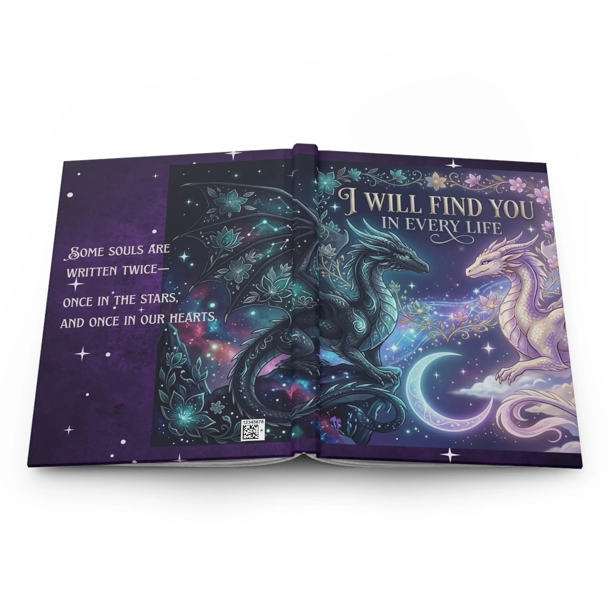 Hardcover fantasy journal displaying both the front and back cover wraparound artwork.