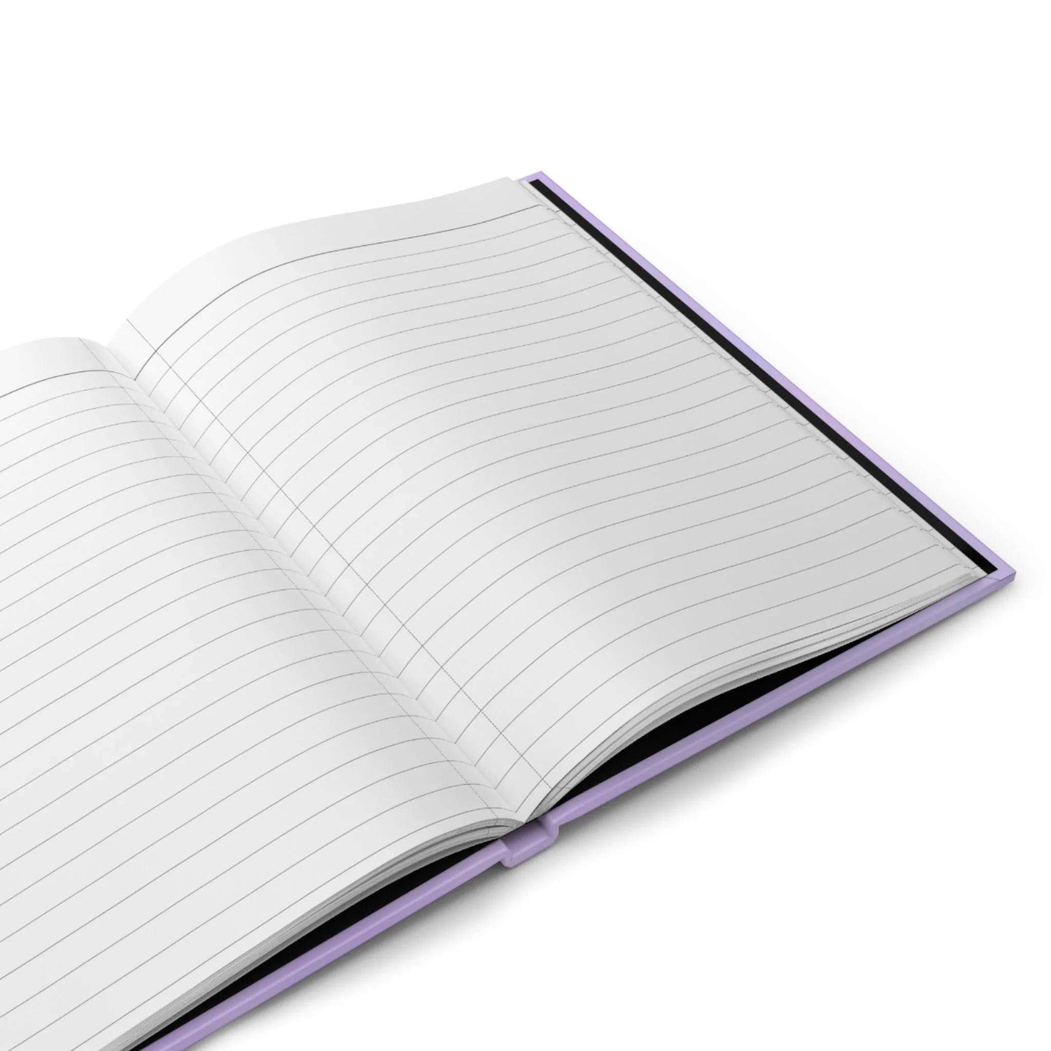 Open hardcover journal displaying lined writing pages.