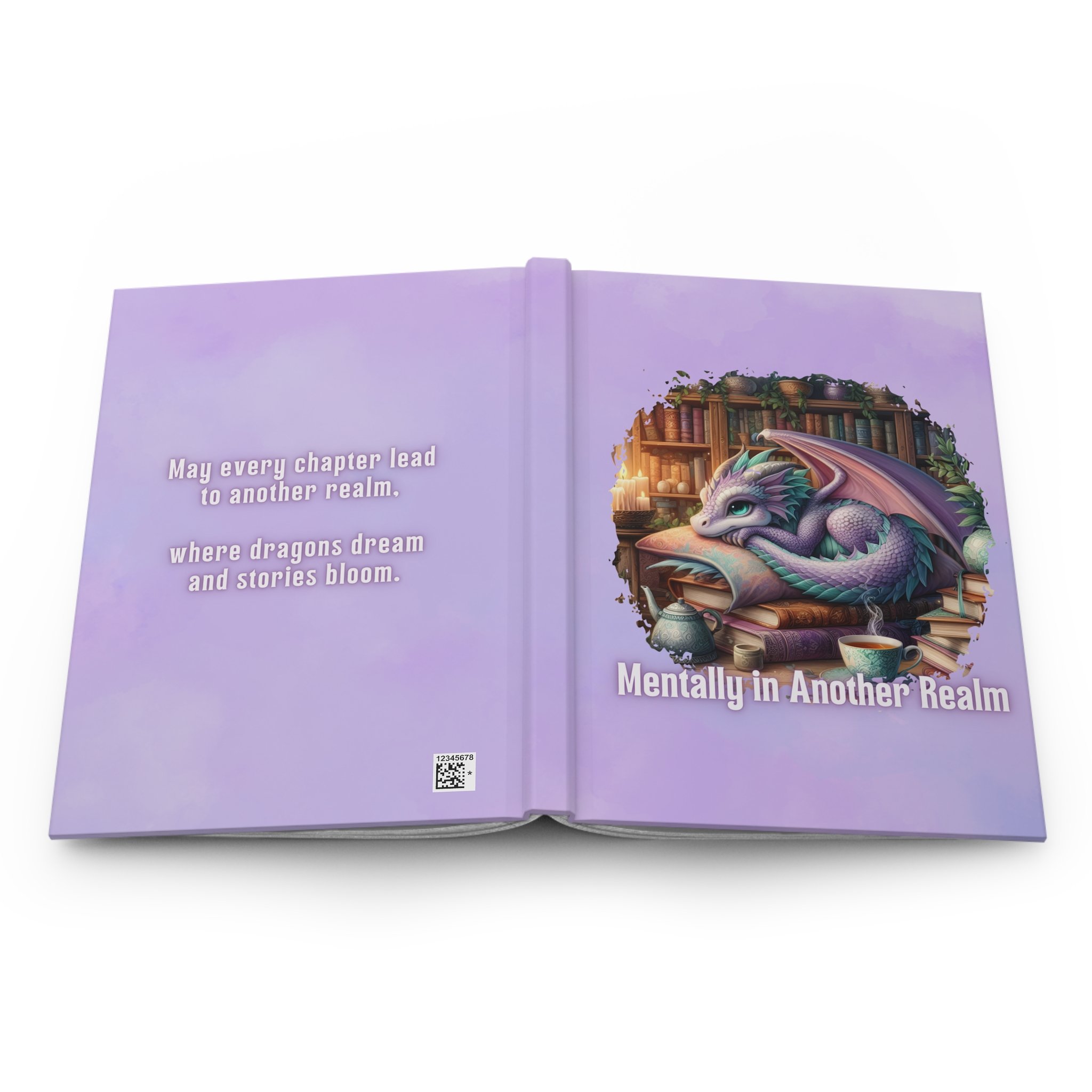 Hardcover fantasy journal showing the front and back cover wraparound design.