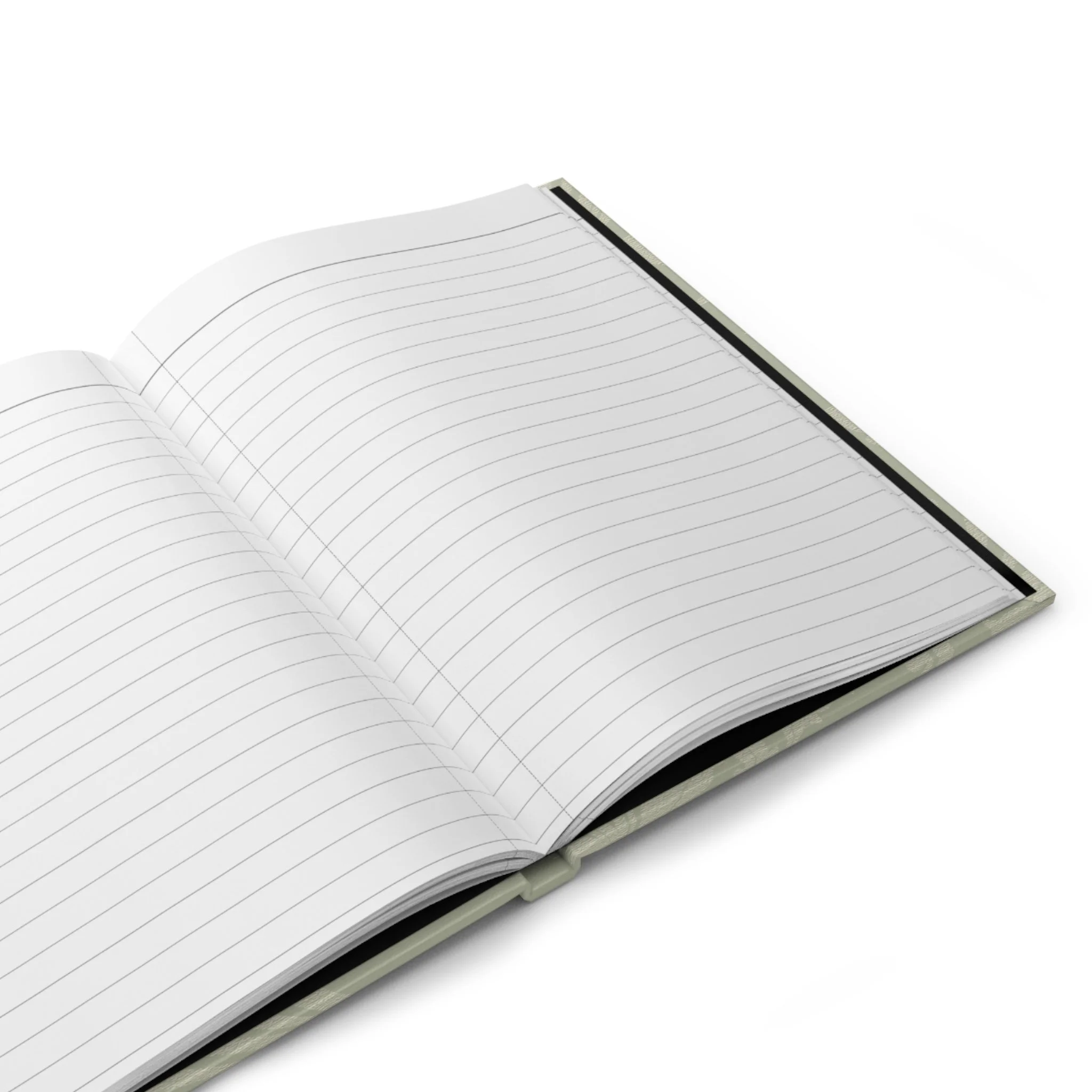 Open hardcover journal showing lined writing pages.