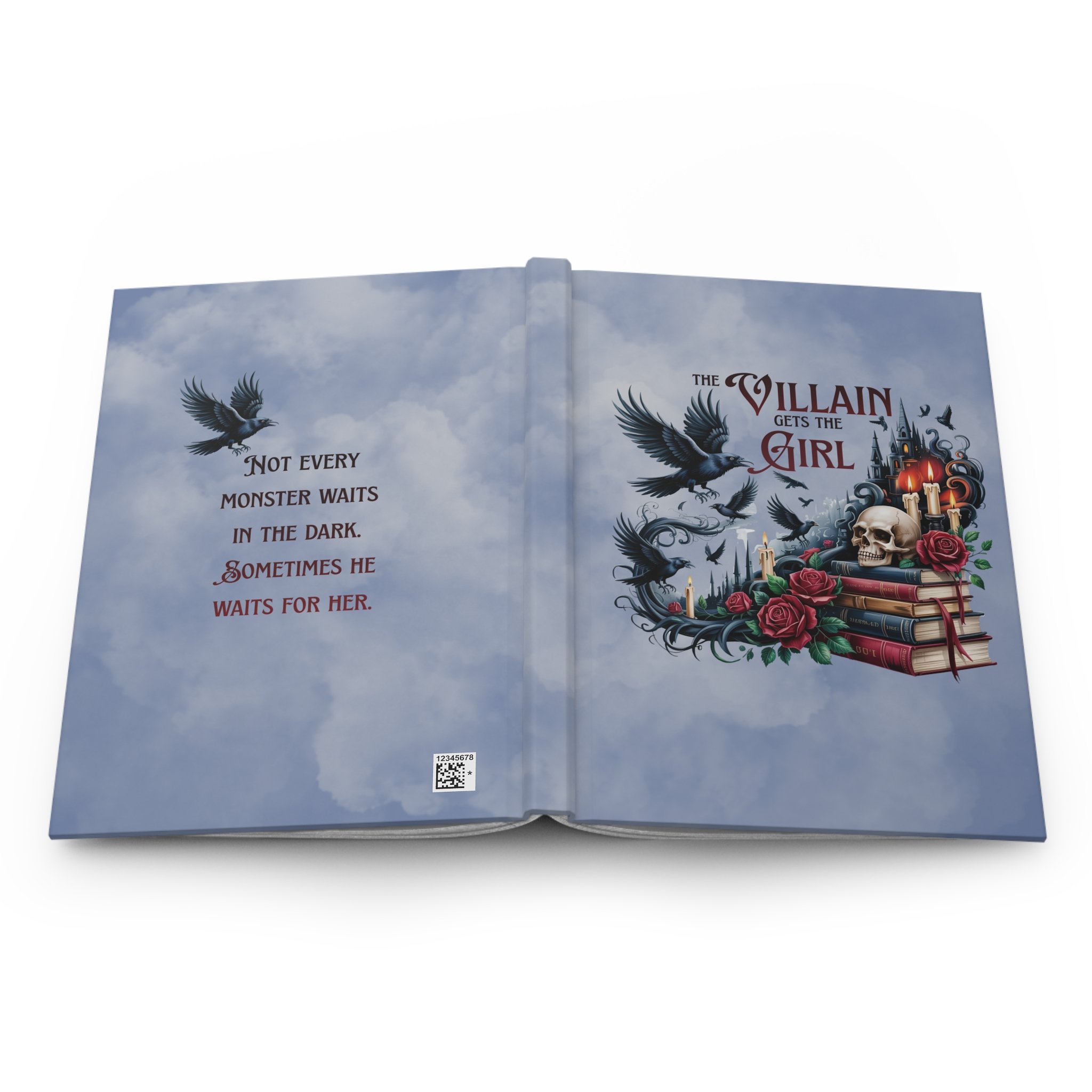 Hardcover fantasy journal showing the complete front and back cover wraparound design.