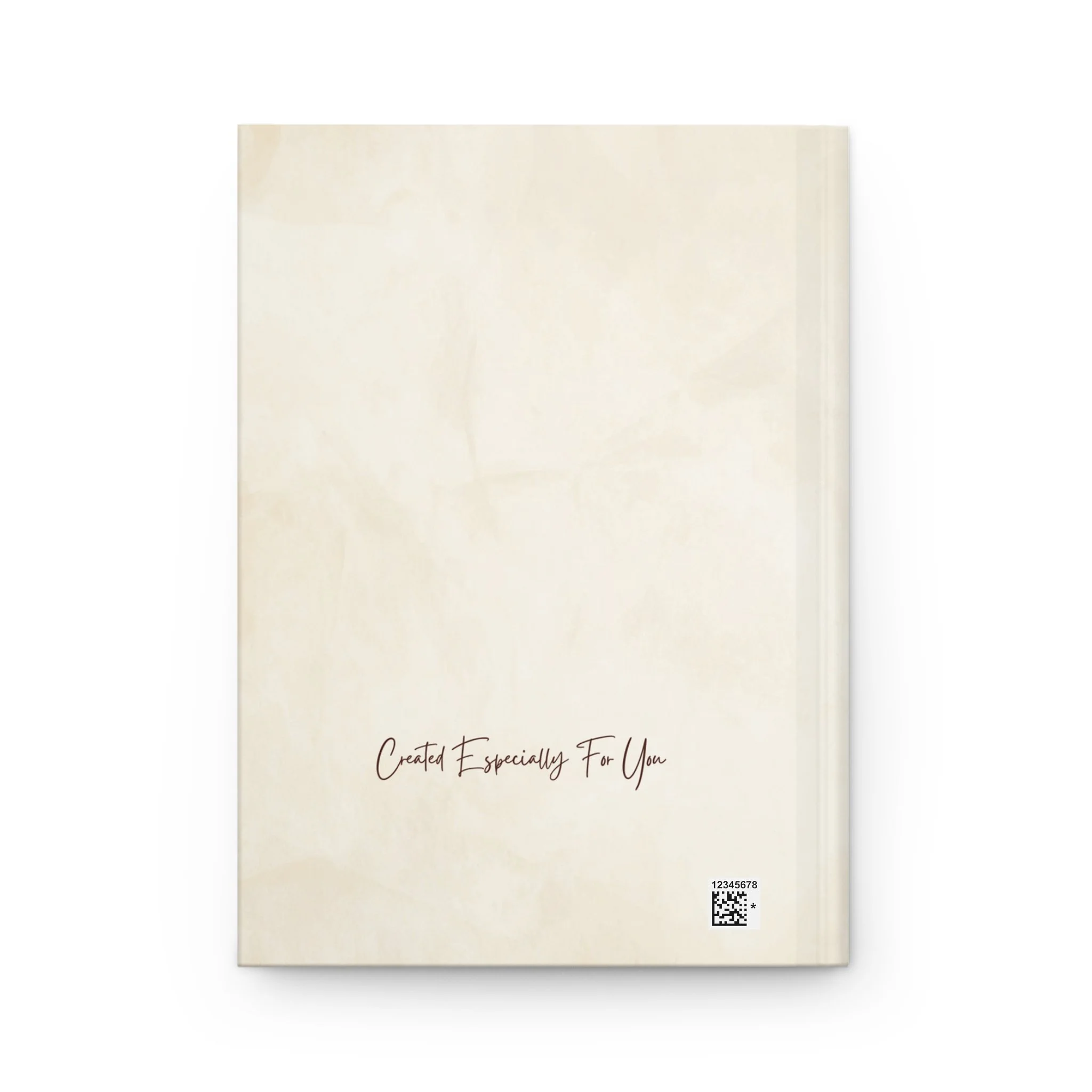 Back cover of hardcover journal with the phrase "Created Especially For You."
