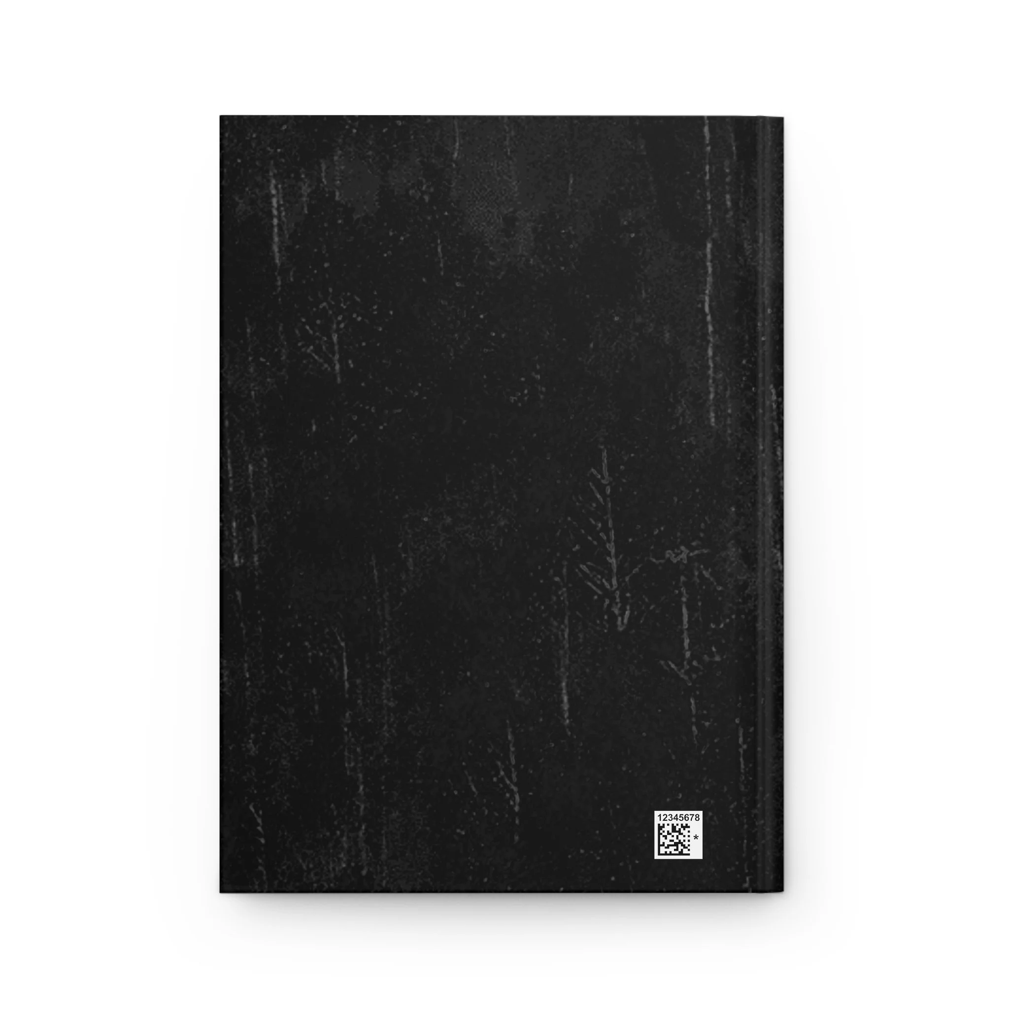 Minimalist black back cover of the hardcover fantasy journal with a distressed texture.