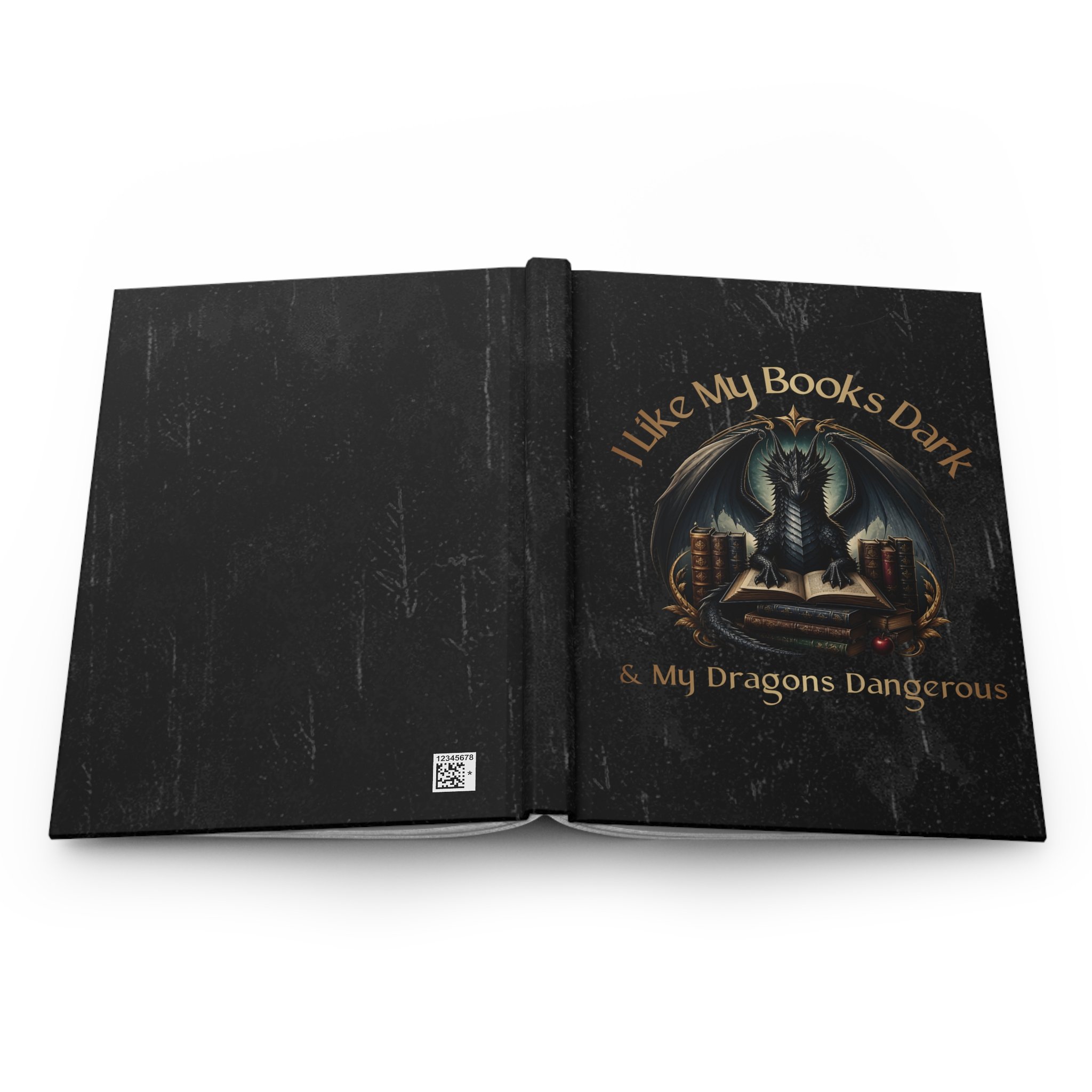 Hardcover fantasy journal showing the complete front and back cover wraparound design.