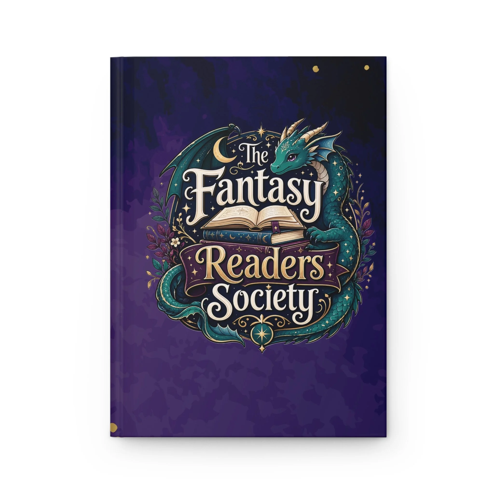 Front cover of fantasy book lover journal featuring The Fantasy Readers Society design.