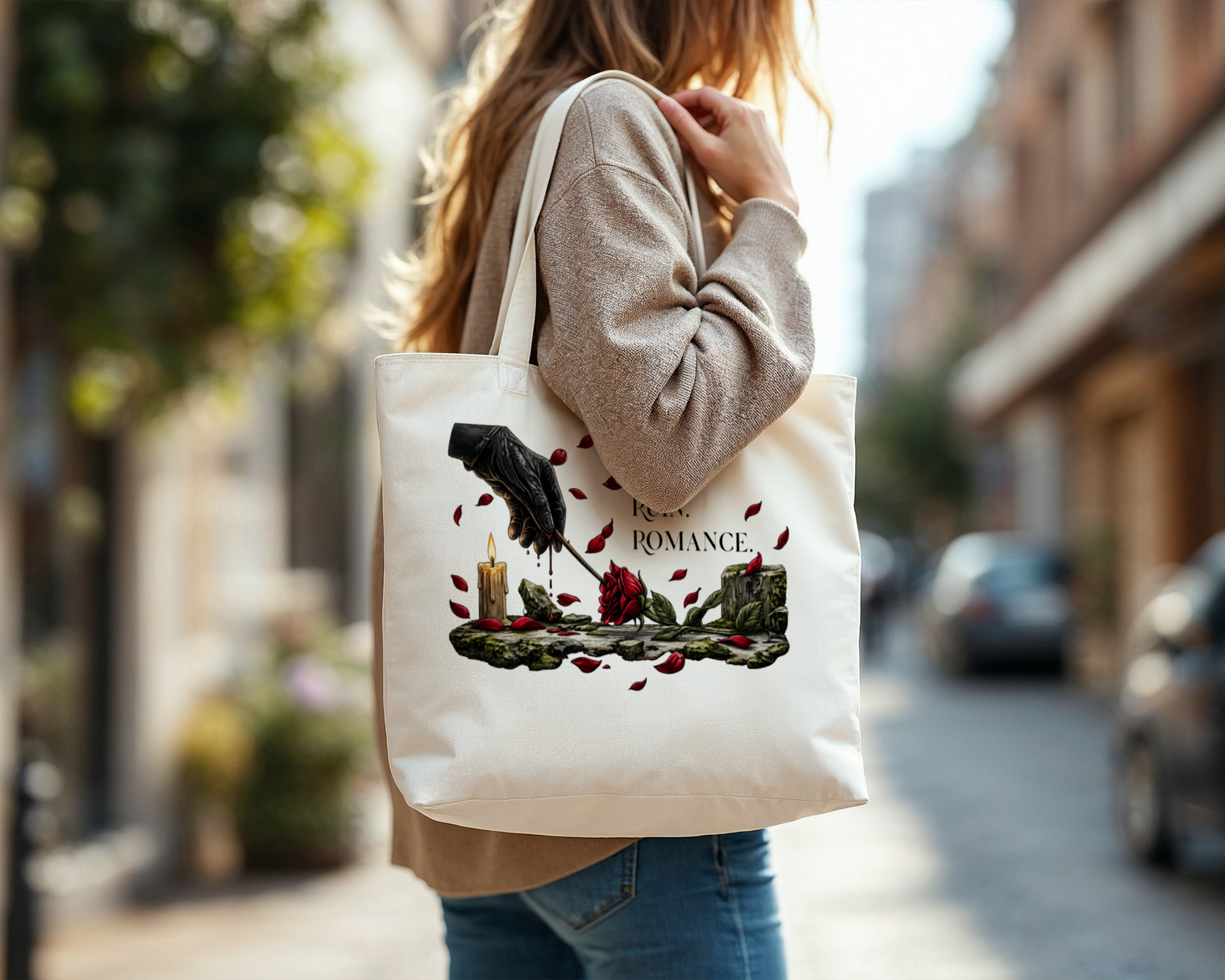Roses, Ruin, Romance Fantasy Canvas Tote Bag – Gothic Romance Book Tote
