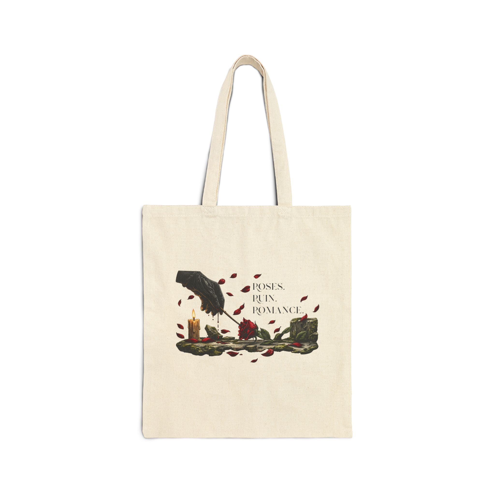 Natural cotton tote featuring Roses Ruin Romance gothic fantasy design