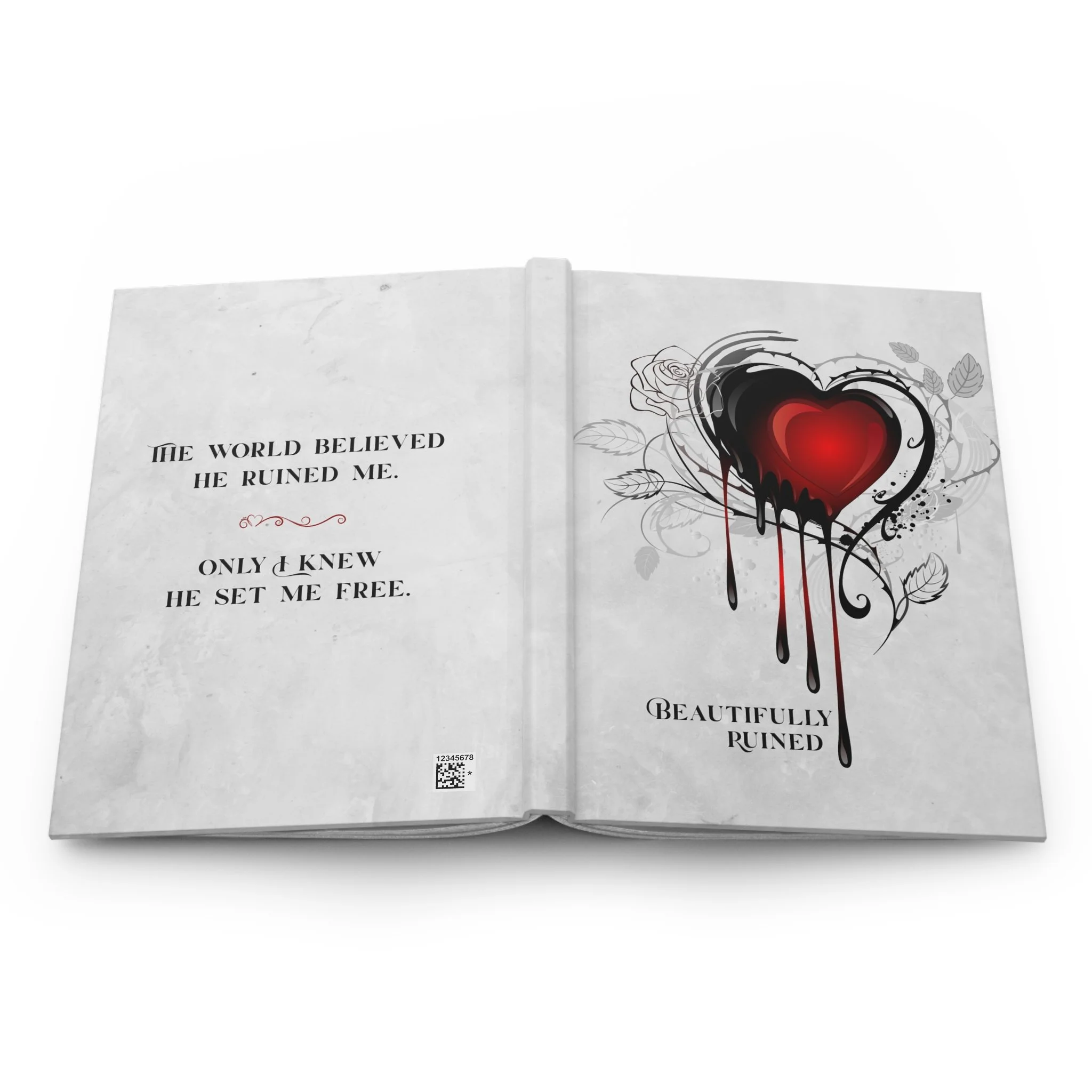 Beautifully Ruined journal opened to show front and back covers