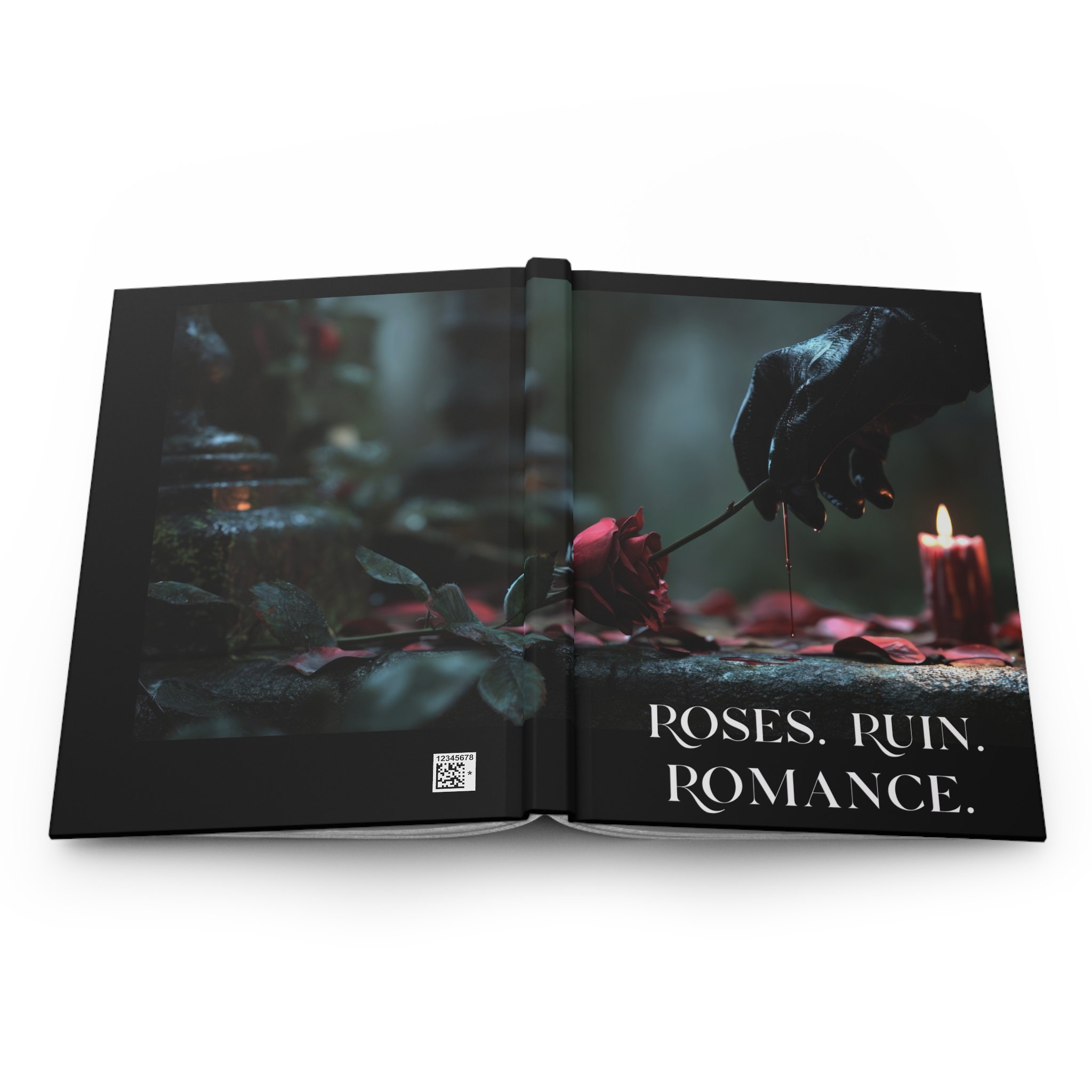 Roses Ruin Romance journal opened to show front and back covers