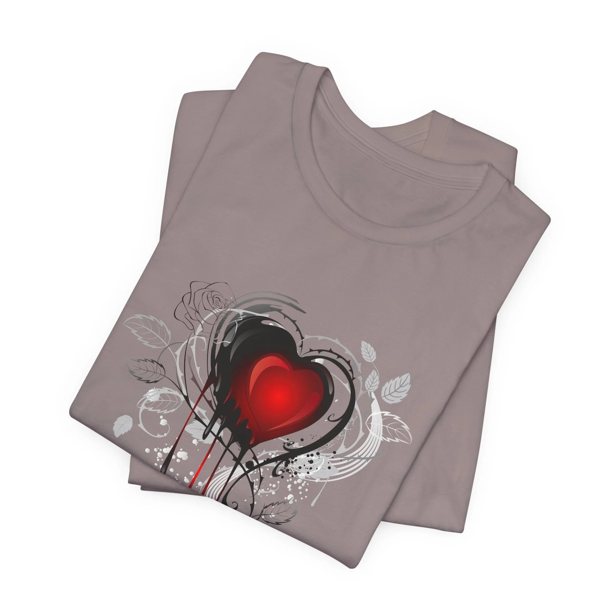 Beautifully Ruined fantasy heart t-shirt in Pebble Brown featuring gothic romance artwork.