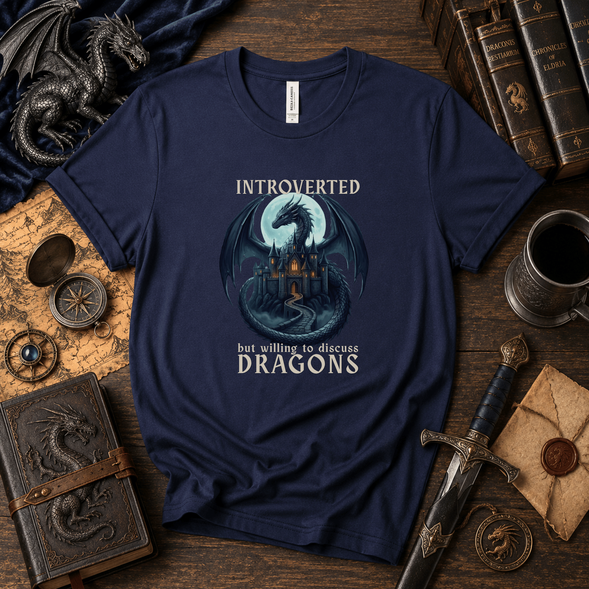 Introverted Dragon T-Shirt - "Introverted but willing to discuss DRAGONS" Design