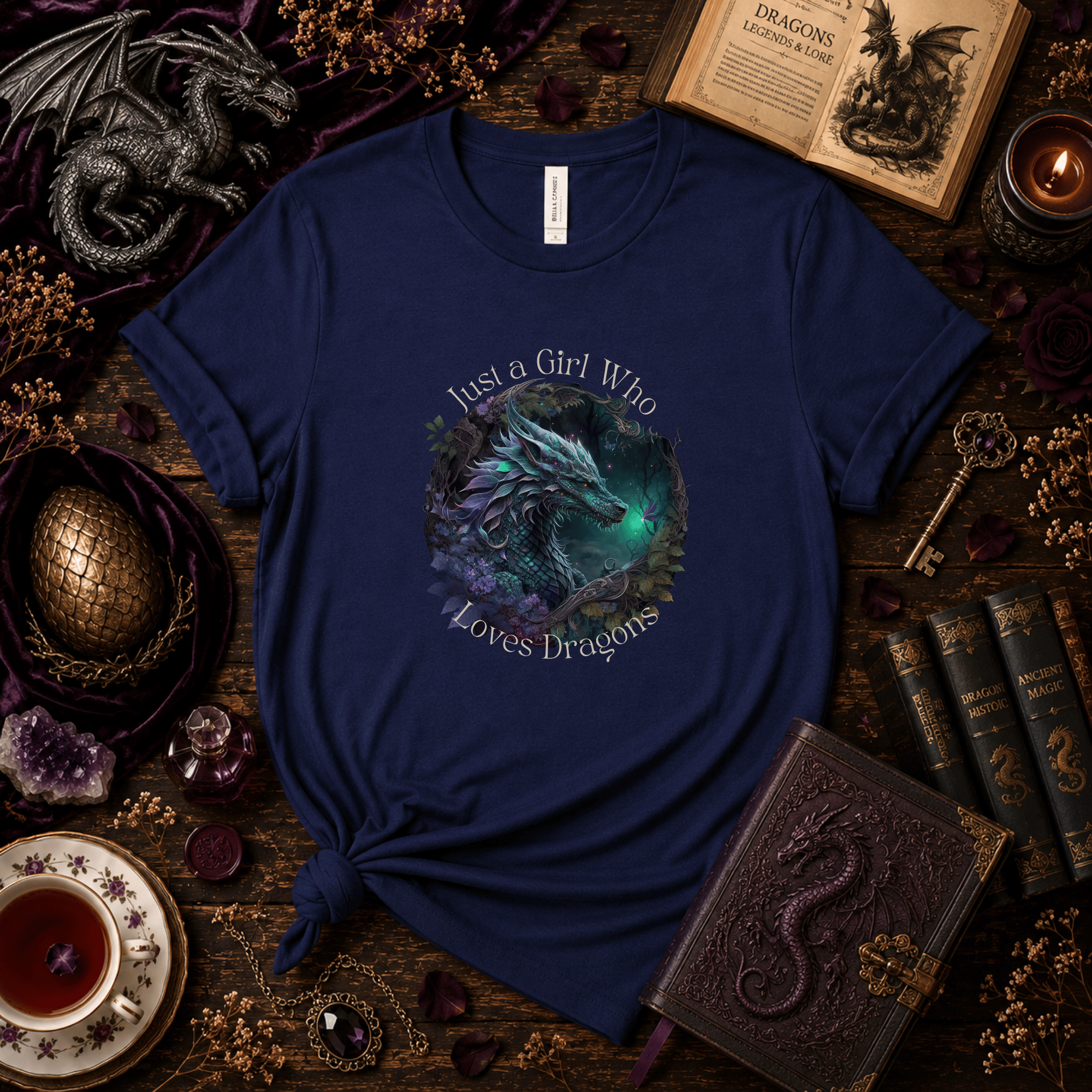 Fantasy Dragon T-Shirt - "Just a Girl Who Loves Dragons" Design