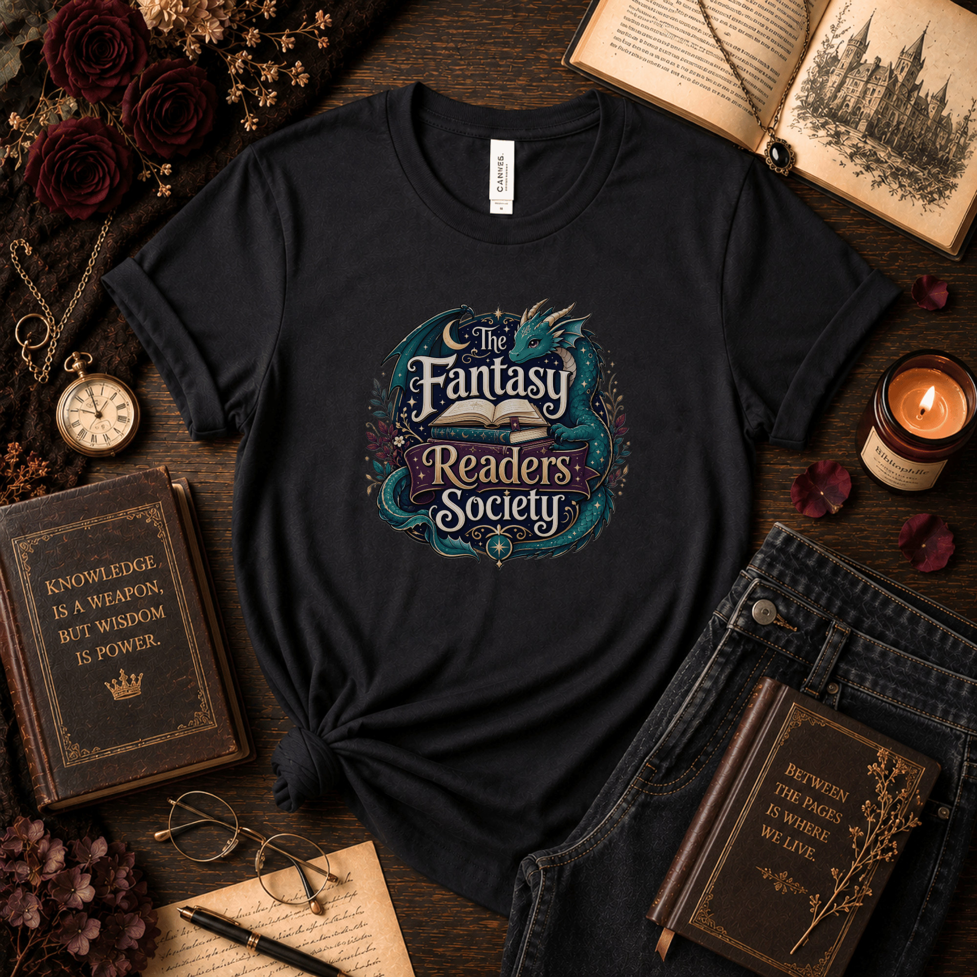 Fantasy Dragon T-Shirt - "The Fantasy Readers Society" Design