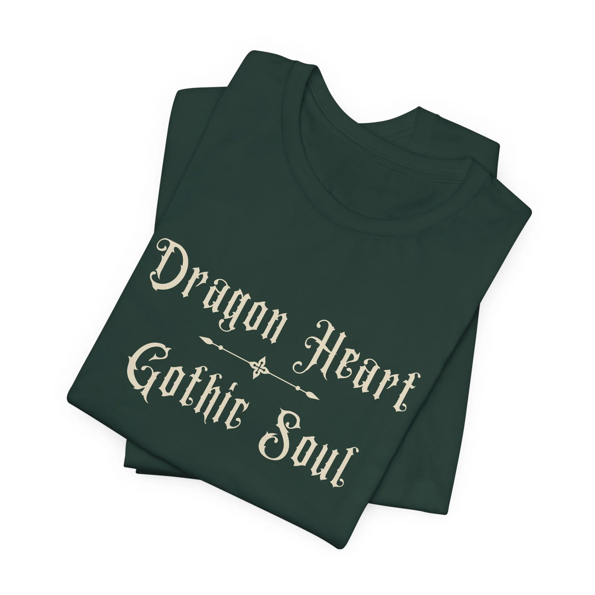 Folded Forest Green Bella+Canvas fantasy graphic t-shirt.