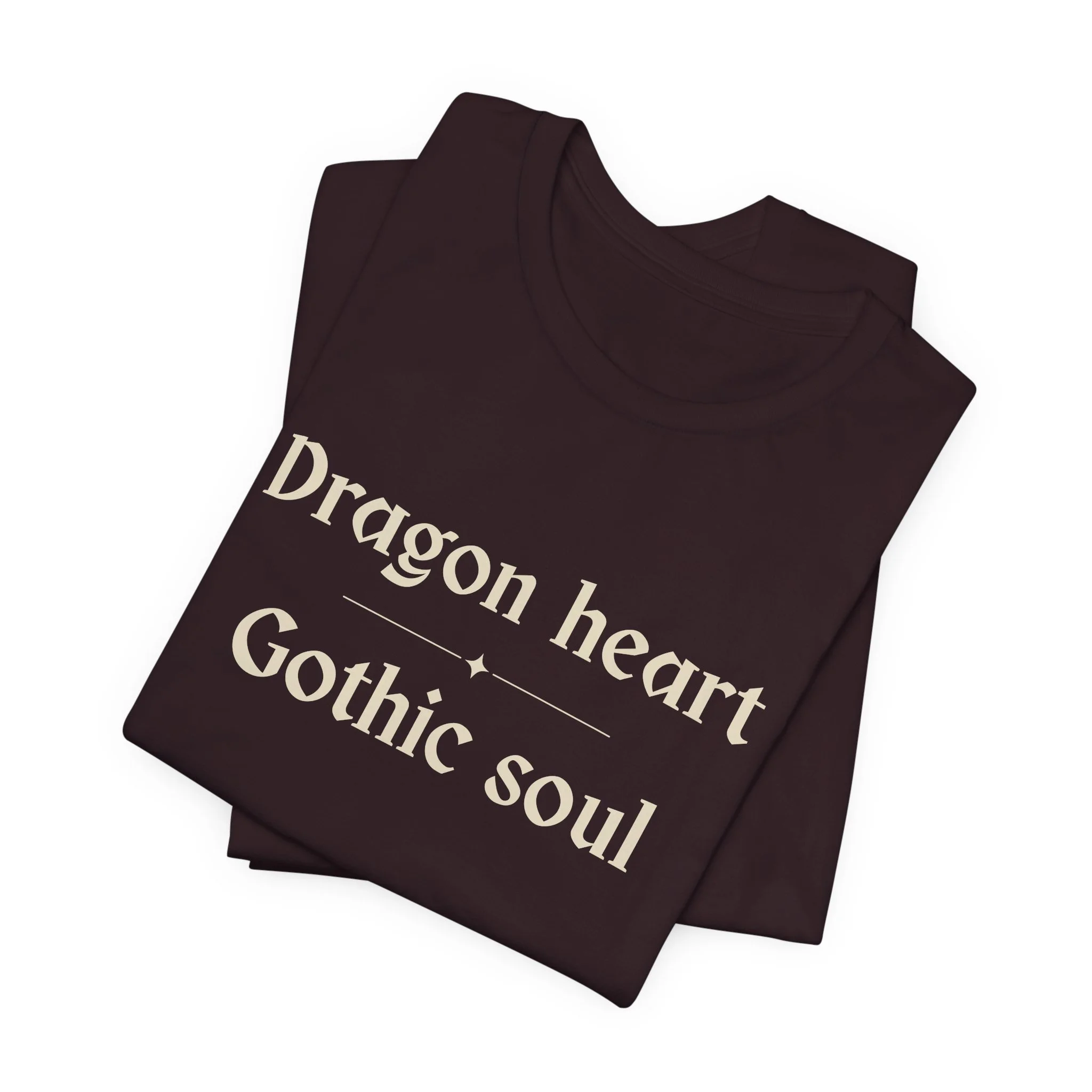 Folded Oxblood Black Bella+Canvas minimalist gothic fantasy t-shirt.