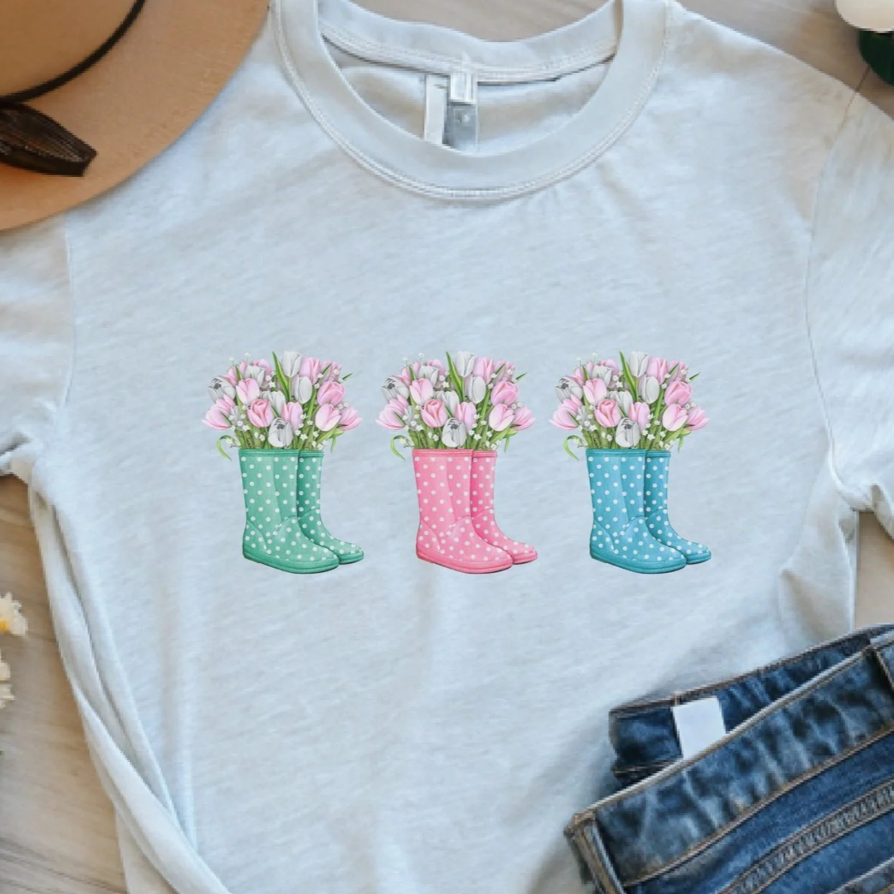 Floral Rain Boots Shirt – Cute Spring Garden Tee, Flower Lover Gift, Cottagecore Floral T-Shirt