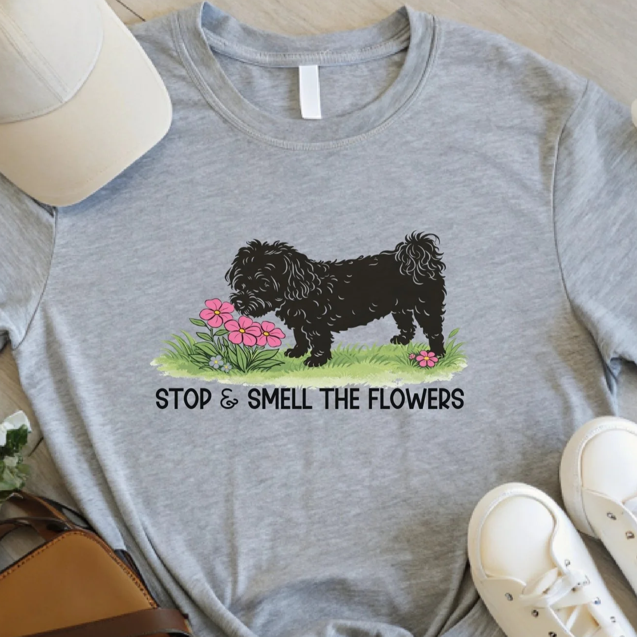 Stop and Smell the Flowers Shirt – Dog Lover Tee, Funny Floral Shirt, Cute Spring T-Shirt