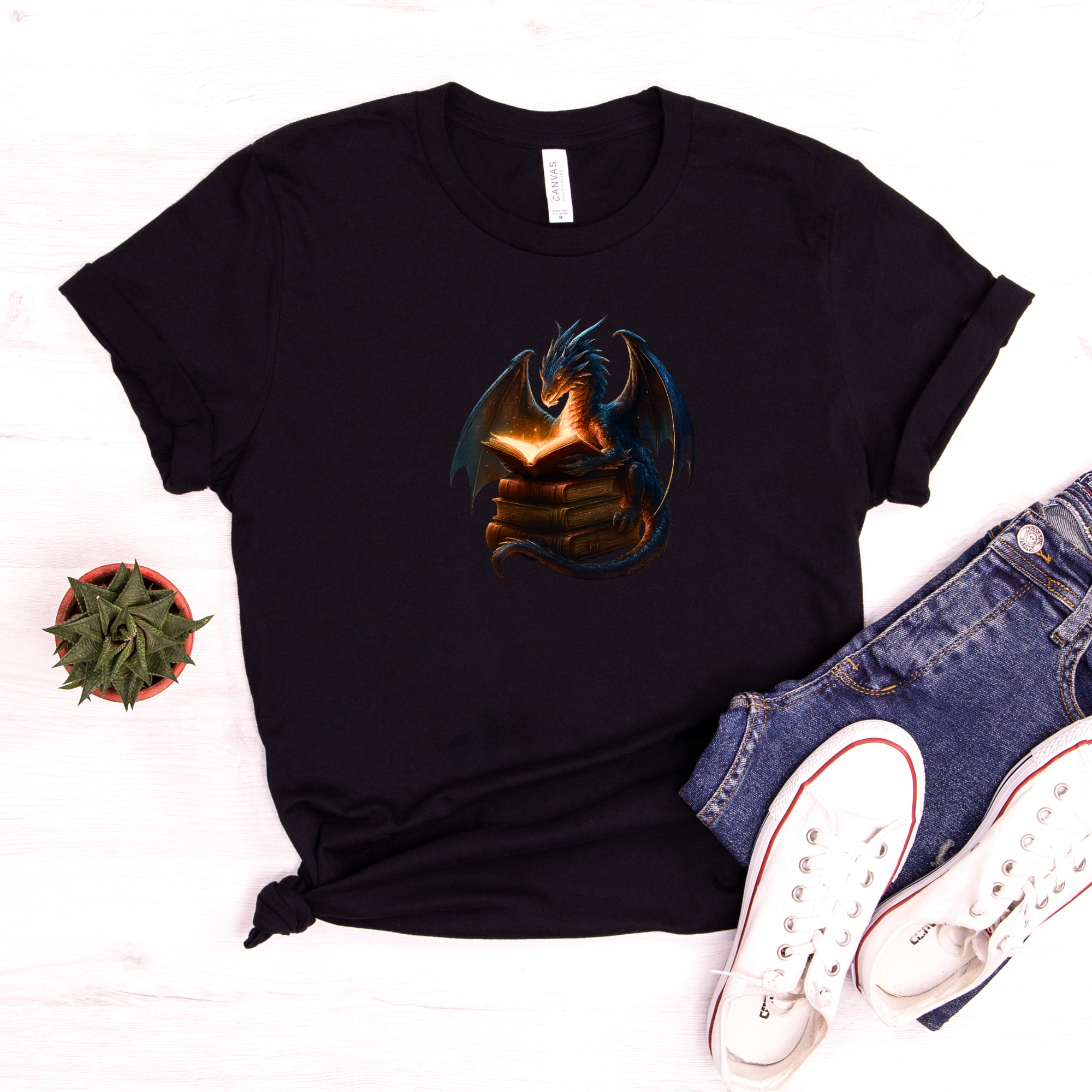 Reading Dragon Shirt – Fantasy Book Lover Tee with Glowing Dragon & Spellbook Art