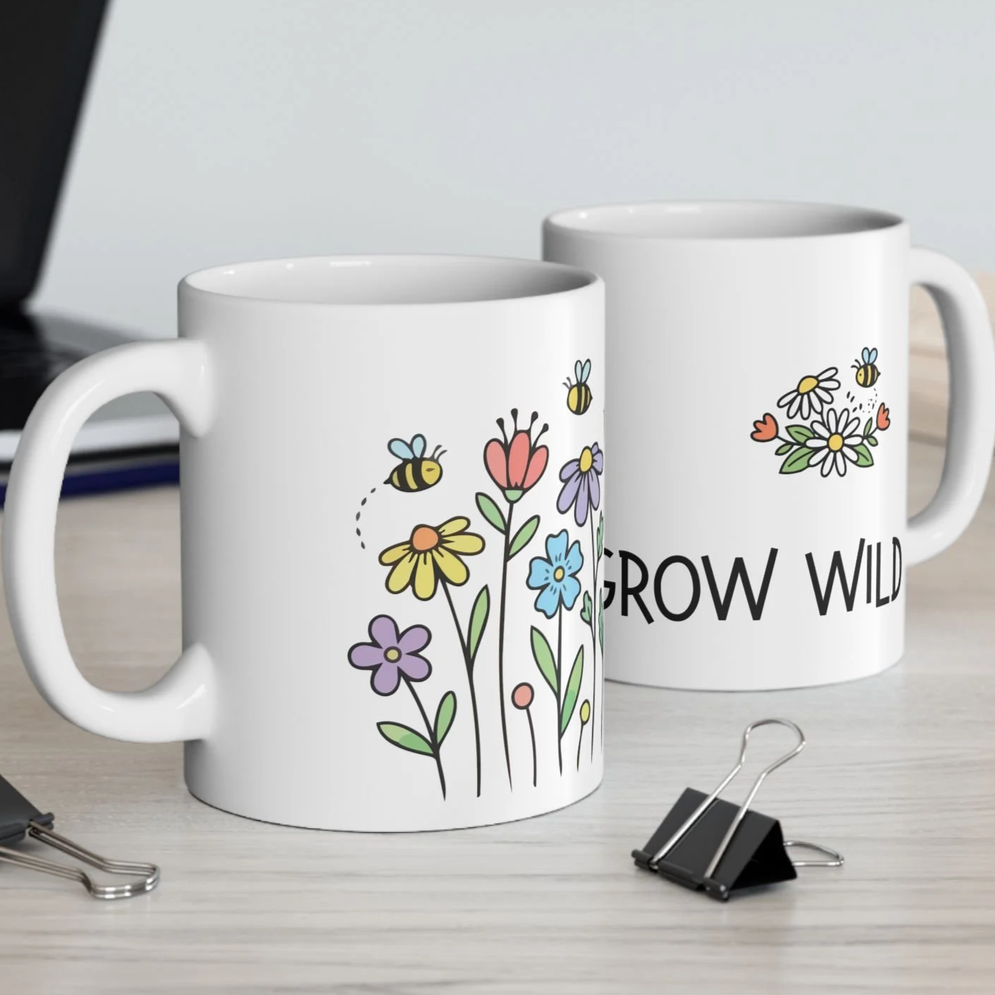 Grow Wild Floral Mug – Cute Flower Ceramic Coffee Cup (11oz, 15oz)